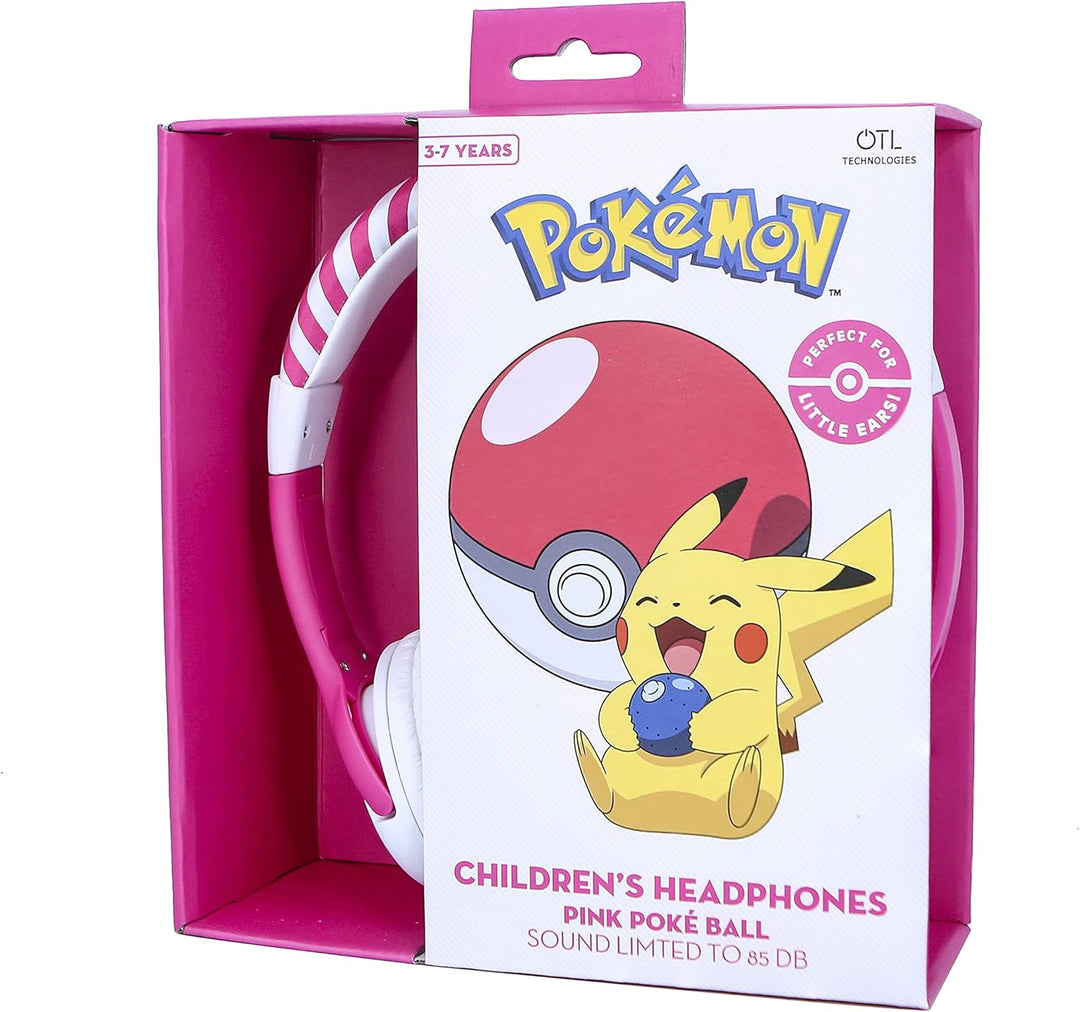 OTL Technologies Kids Headphones - Pokémon Pink Pokéball for Ages 3-7 Years - Universal 3.5mm Jack