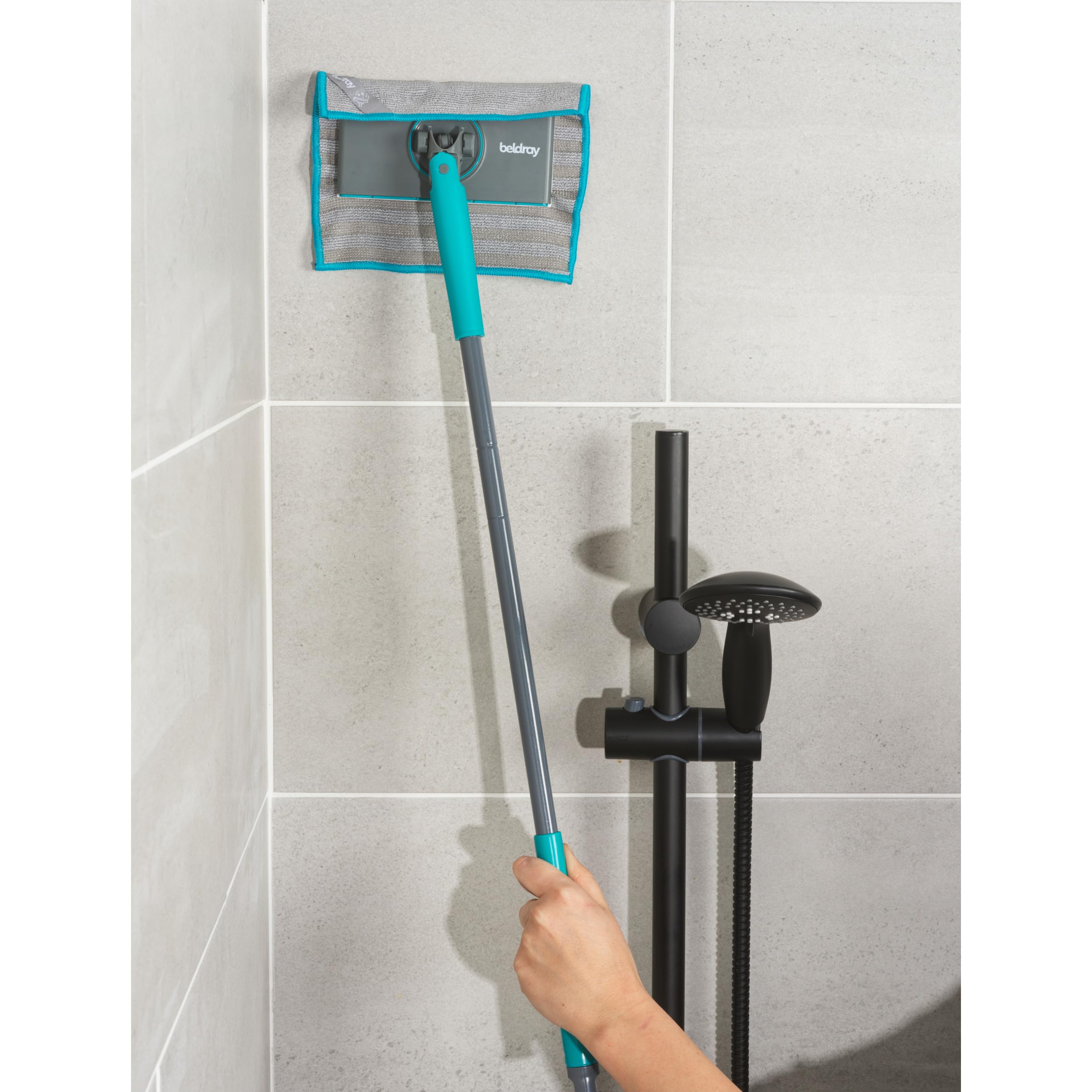 Beldray Anti-Bac Clip-to-Grip Bathroom Mop – Small Head, Precision Cleaning, 70 cm Handle, Tiles/Mirrors/Bathtub, Hygienic Push Release Handle, 360° Swivel Head, 4 Washable Cloths, Wet & Dry 5