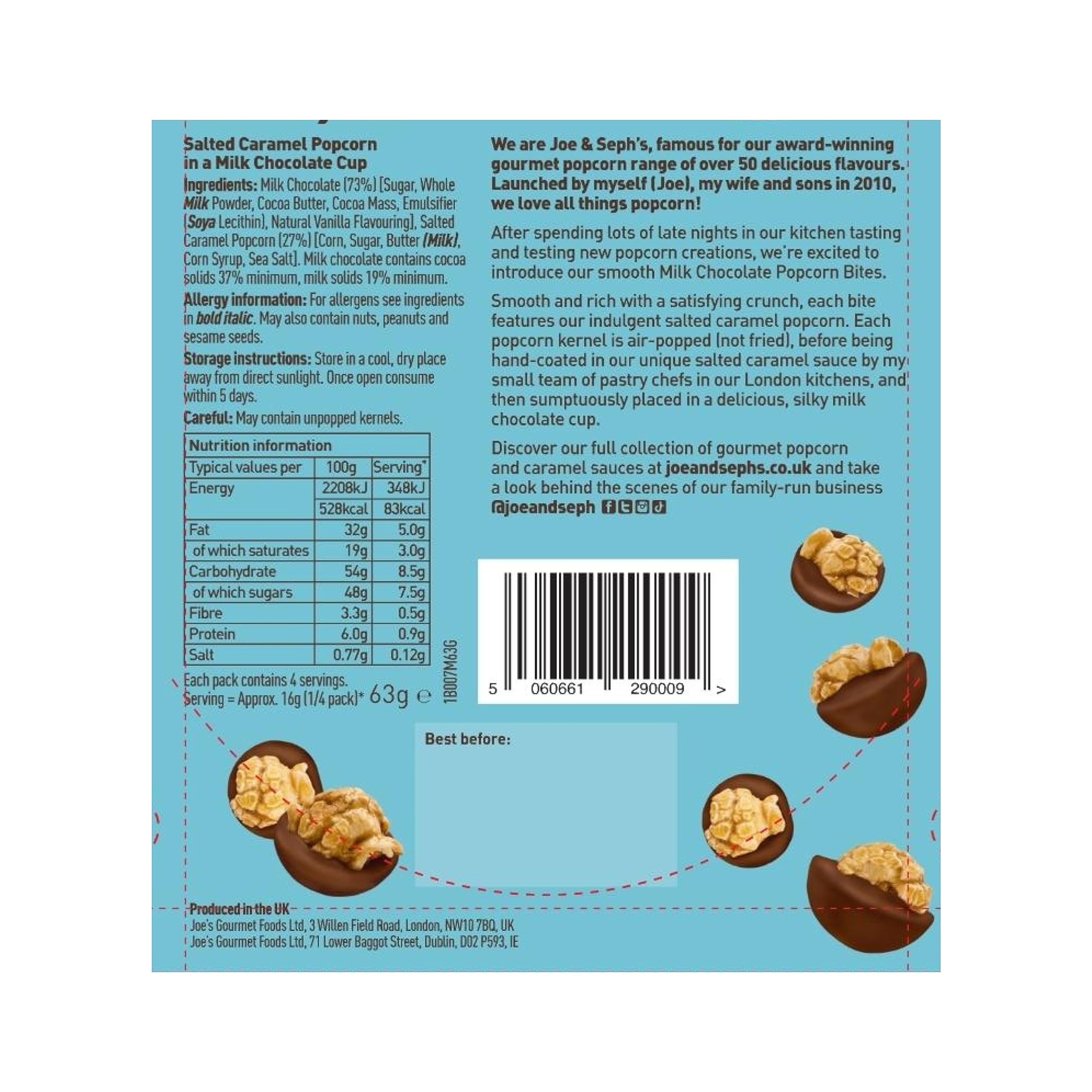 Joe & Seph's Milk Chocolate Popcorn Bites Gift Box - Salted Caramel Popcorn in Milk Chocolate, 45g 3