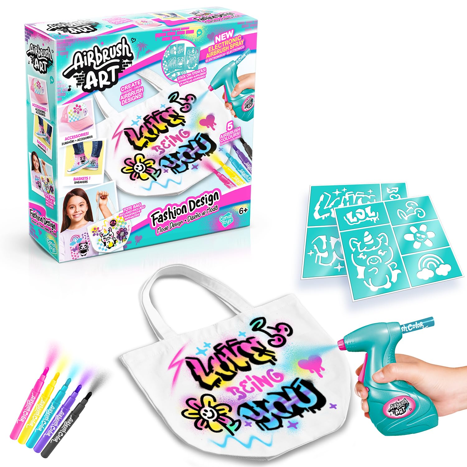 Canal Toys Airbrush Fashion Design Kit - Battery Powered Airbrush | Washable Colors | Includes Tote Bag