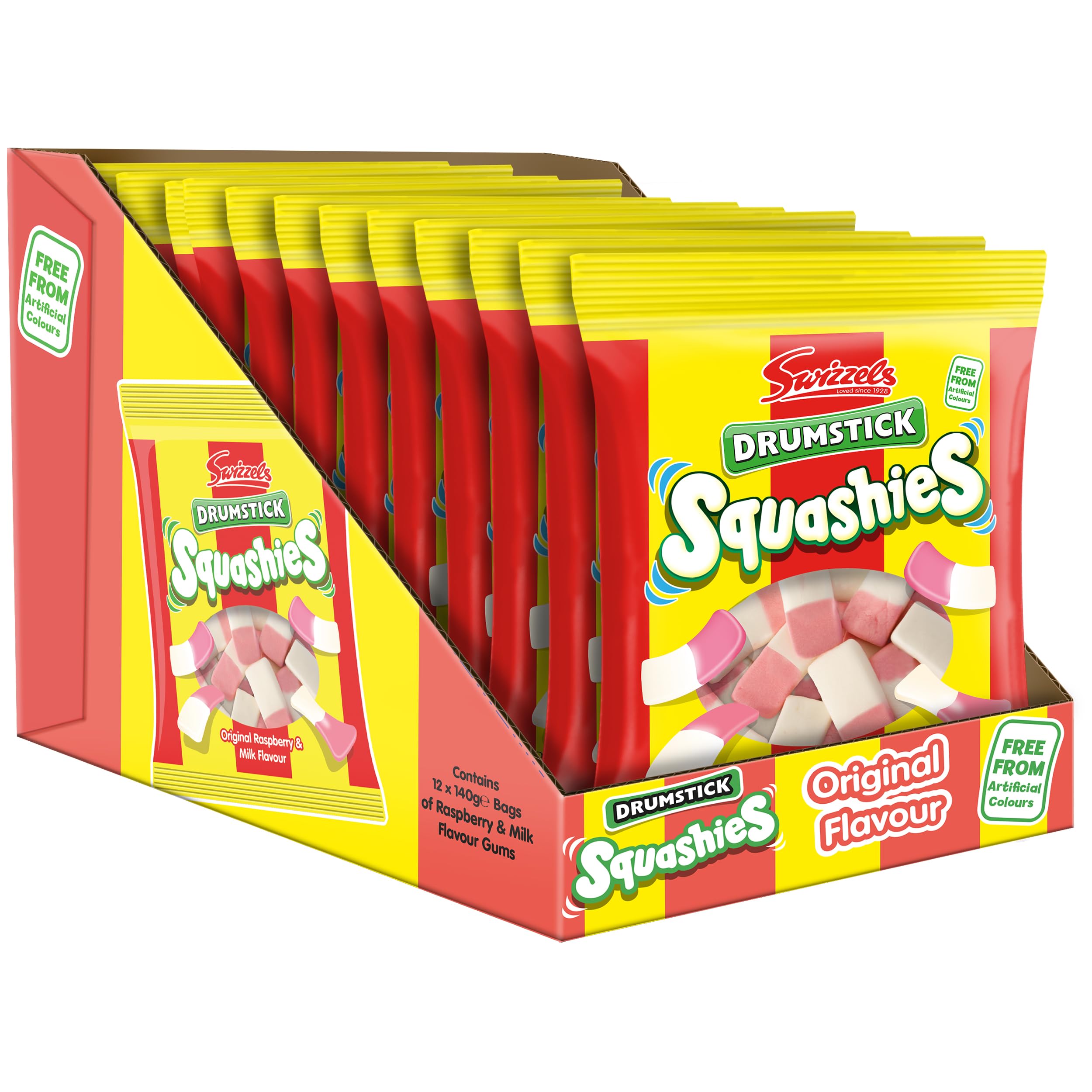 Swizzels Drumstick Squashies Original Sweets - Raspberry and Milk Flavour 12 x 140g