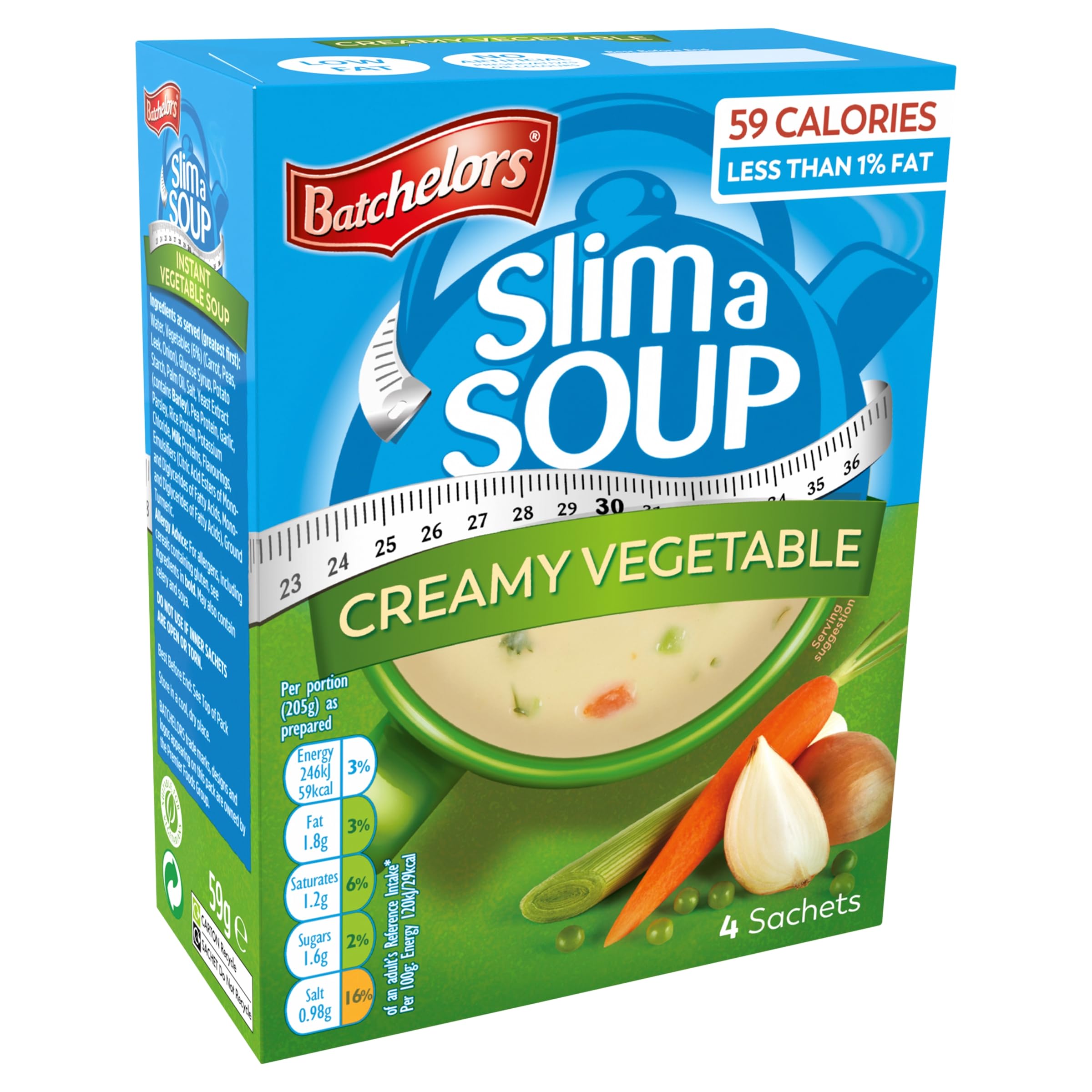 Batchelors Slim a Soup Cream of Vegetable Instant Soup Mix, Low Fat, 4 Sachets, 59g 3