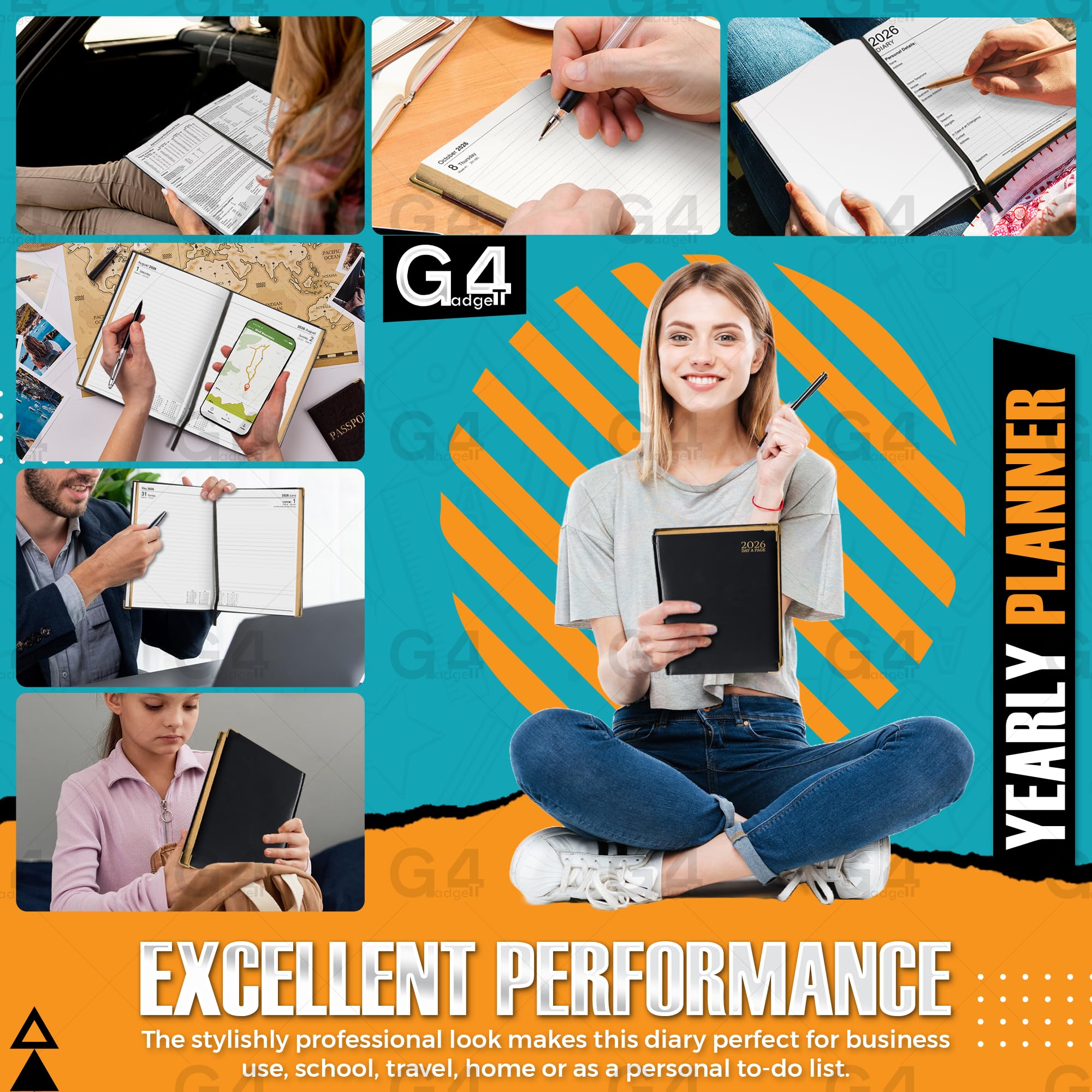 G4GADGET A4 2026 Day a Page Black Diary Gilt Edges Hardback 5