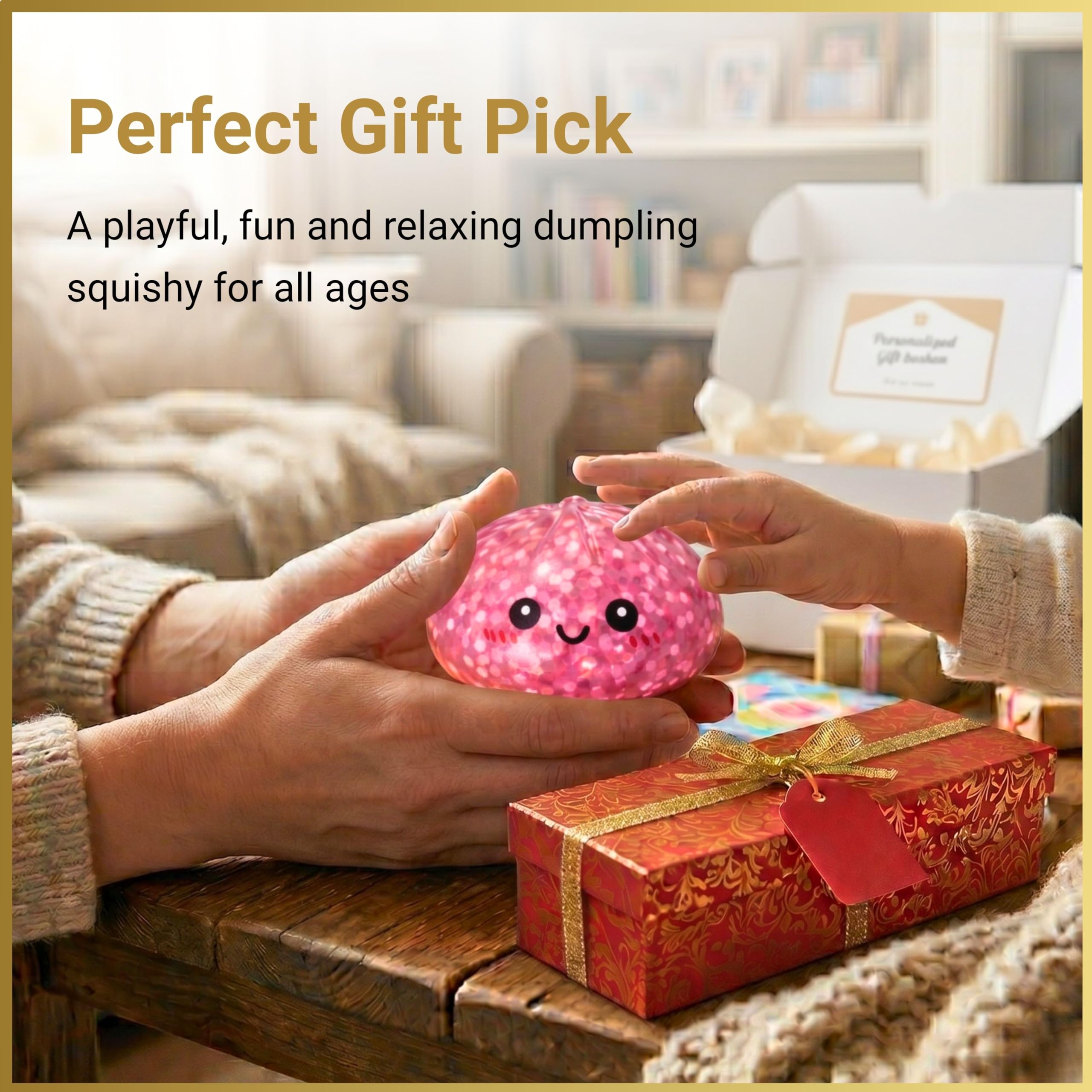 SHATCHI Large Pink Glitter Dumpling Squishy Toy with Steamer Box | Slow Rebound TPR | Ages 3+ 9