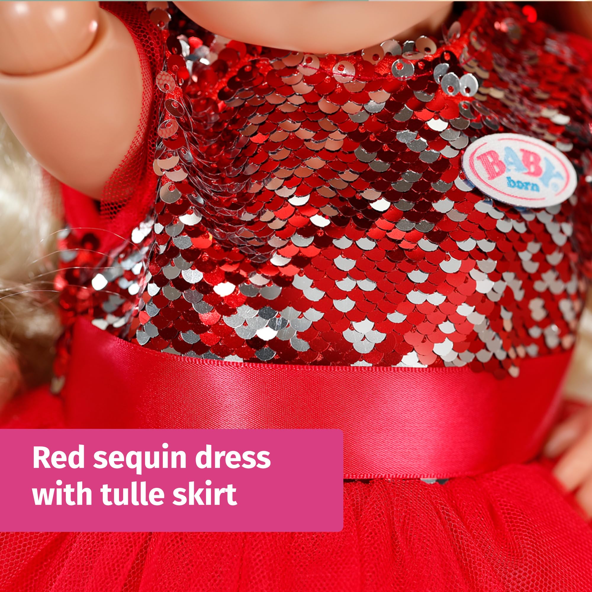 BABY born Christmas Dress - Festive Outfit with Sequins, Leggings & Hat for 43cm Dolls 11