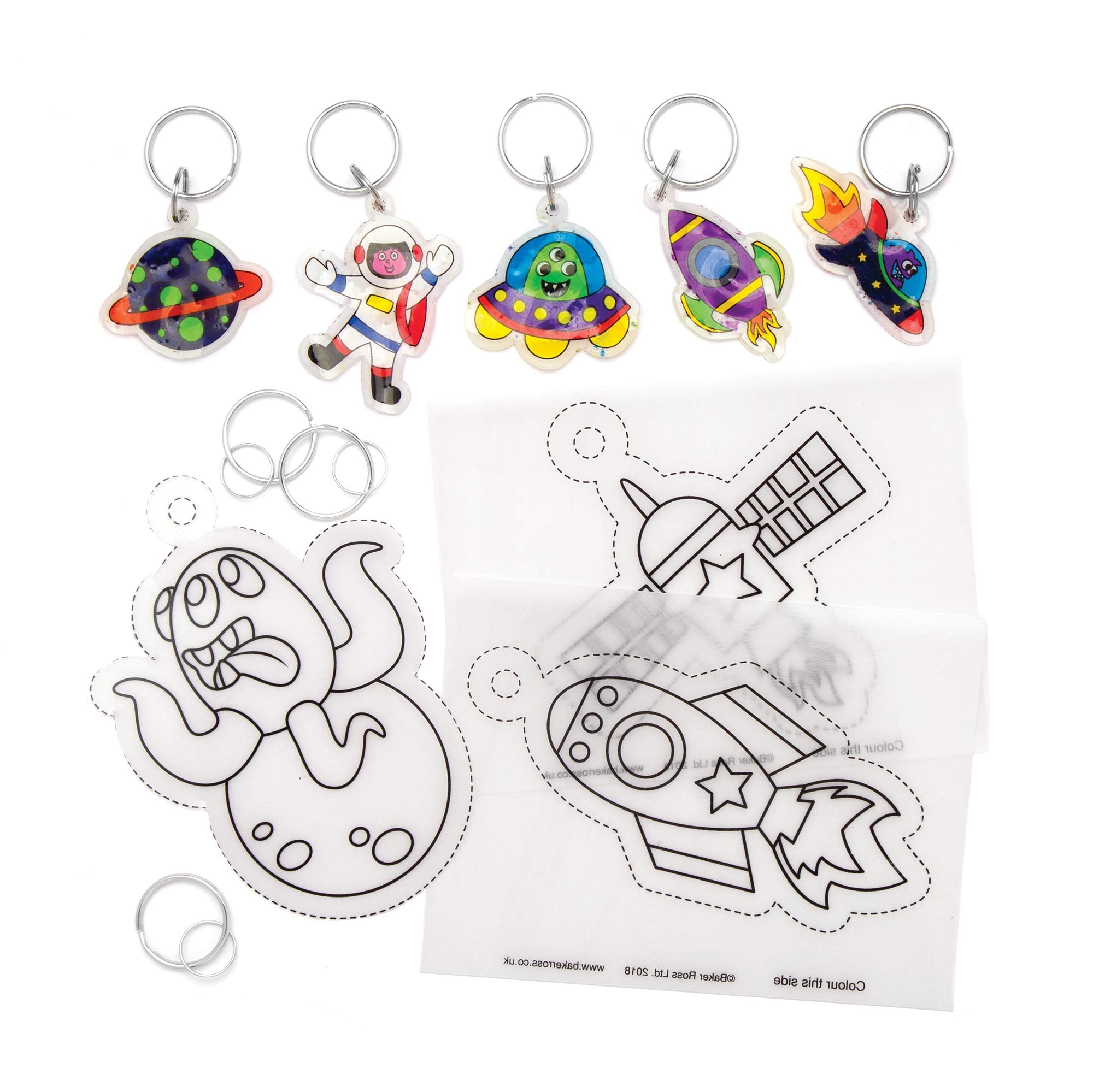Baker Ross Solar System Super Shrink Keyrings - 8-Piece Space-Themed Craft Kit for Kids 1