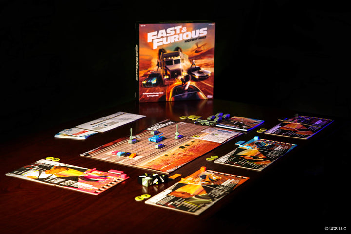 Das auf Mission basierende kooperative Strategie-Brettspiel „The Fast And Furious: Highway Heist“.