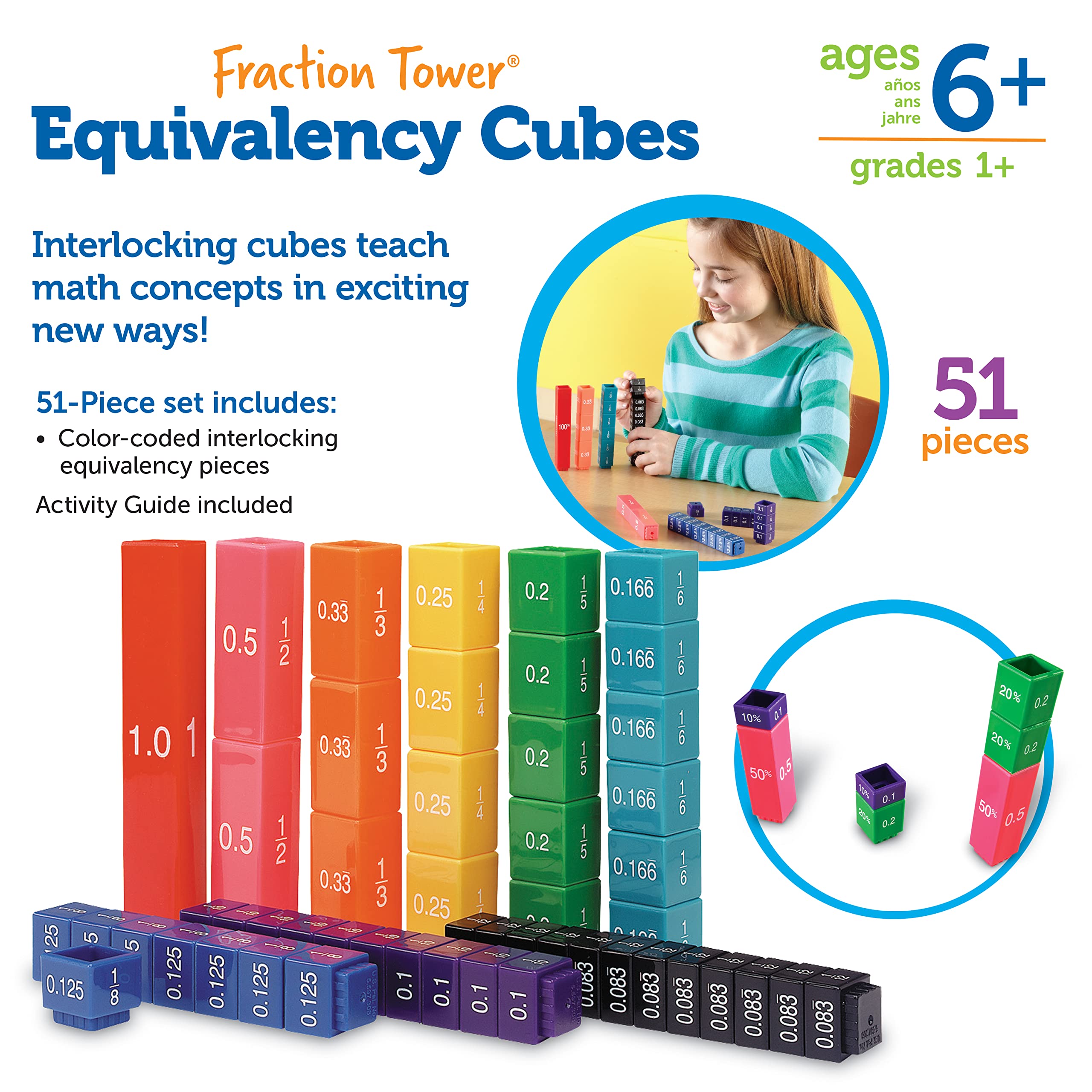 Learning Resources Fraction Tower Equivalency Cubes - 51 Pieces | Ages 6+ 6