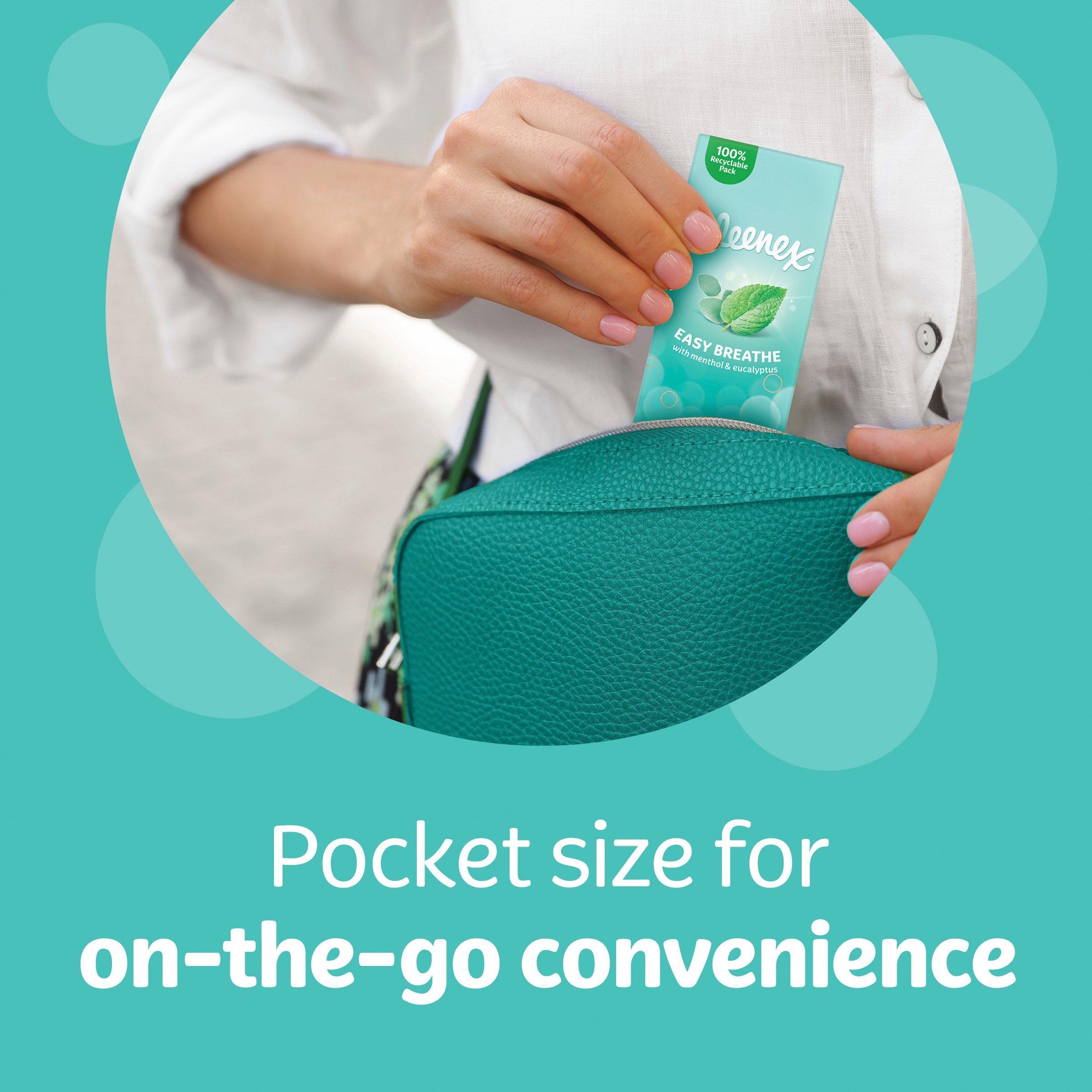 Kleenex Easy Breathe Pocket Tissues - Natural Menthol & Eucalyptus Infused | 4-Ply | 6 Packs