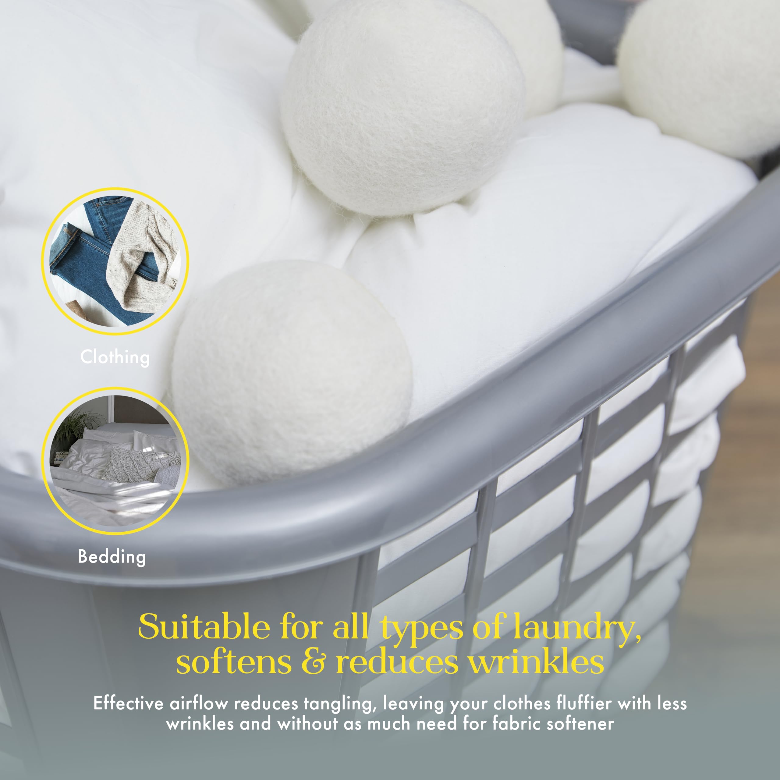 Swan - Queen of Clean 6 Natural Wool Dryer Balls in Drawstring Bag 6