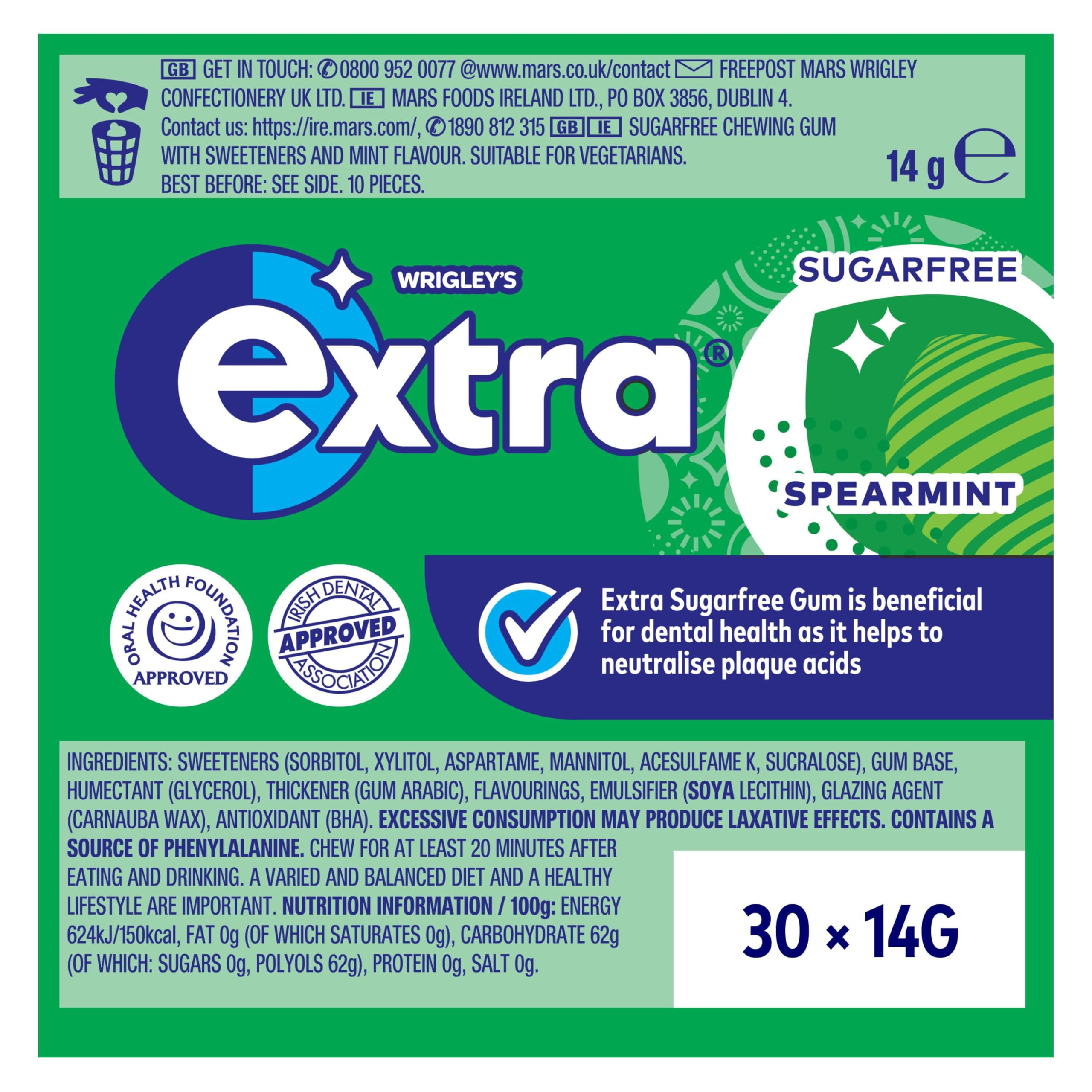 Extra - Spearmint Sugar Free Chewing Gum (300 Pieces, 30 Packs) 6
