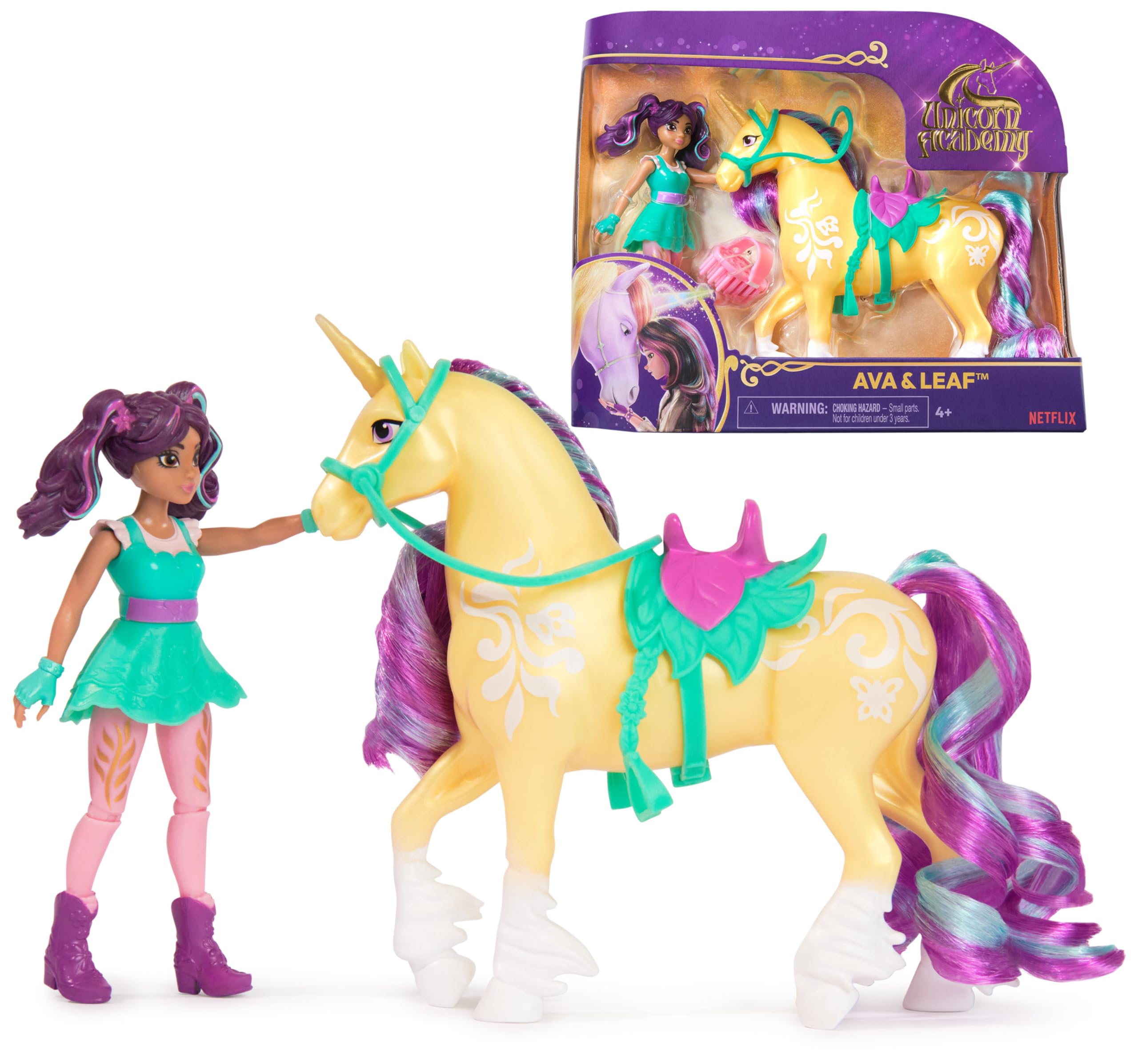 Unicorn Academy Ava & Leaf Doll Set with 2 Riding Accessories and Hair Styling Tool | Ages 4+ 1