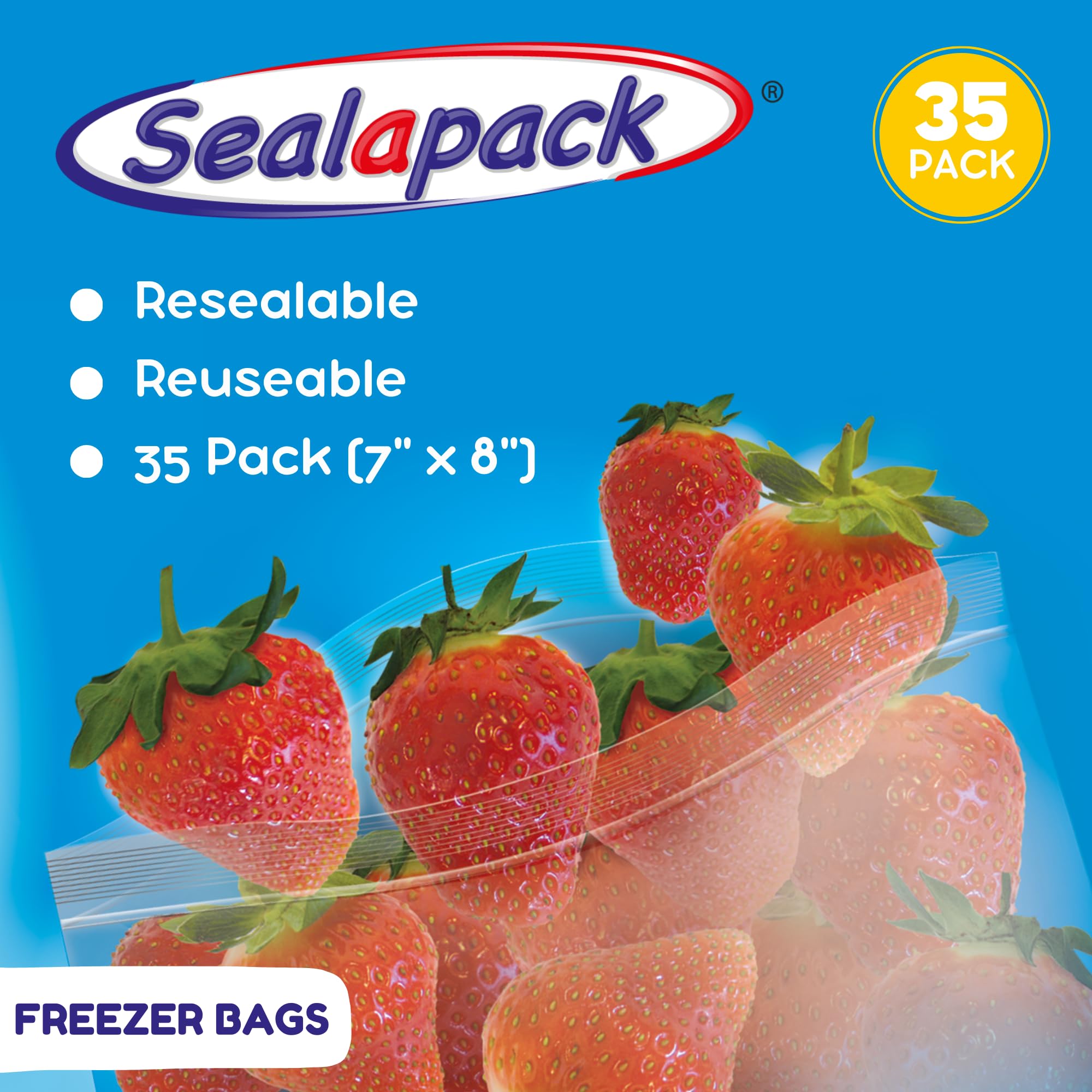 Sealapack Food and Freezer Bags - Resealable & Reusable | 35 Count, Large Size