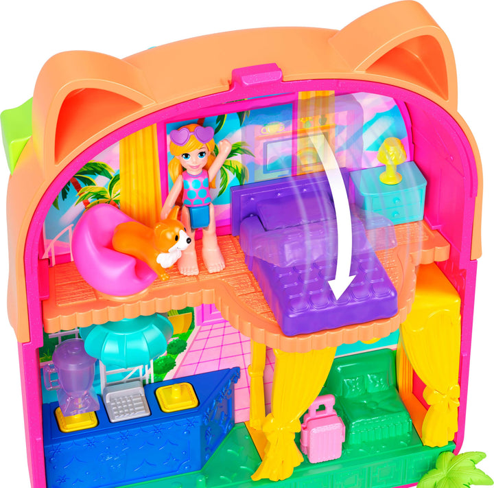 Polly Pocket Kitty Popsicle Resort Compact - Travel Playset with Micro Doll & 11 Accessories