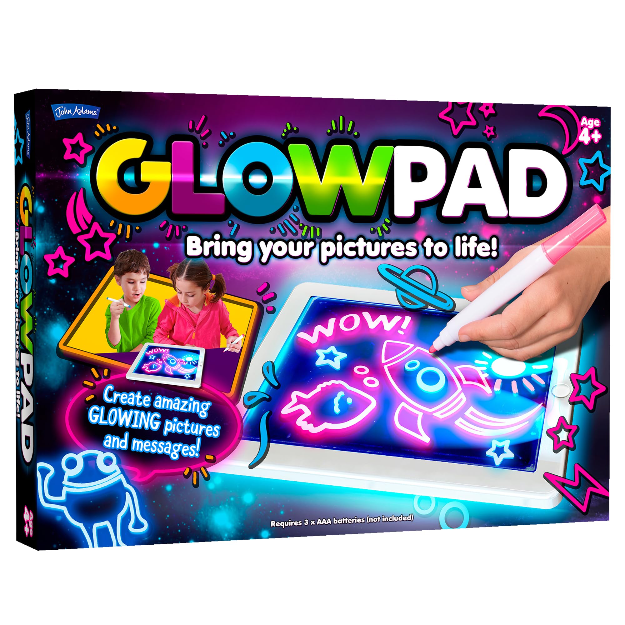 John Adams GLOWPAD - Light-Up Drawing Board with 8 Glow Modes & Neon Markers - Ages 4+ 7