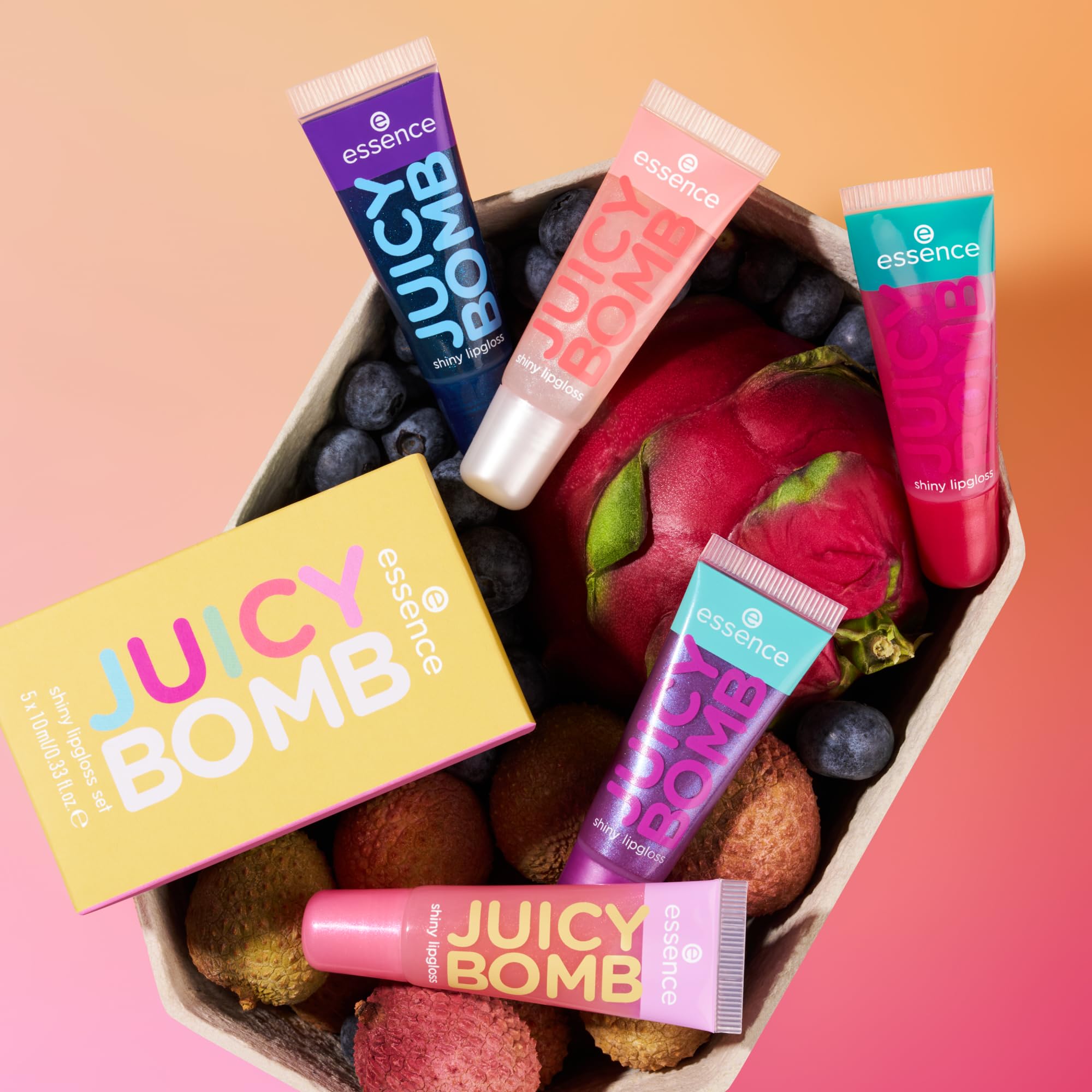 essence JUICY BOMB Lip Gloss Set - 5 Shades | Sheer, Shiny Finish | Fruity Scents 2