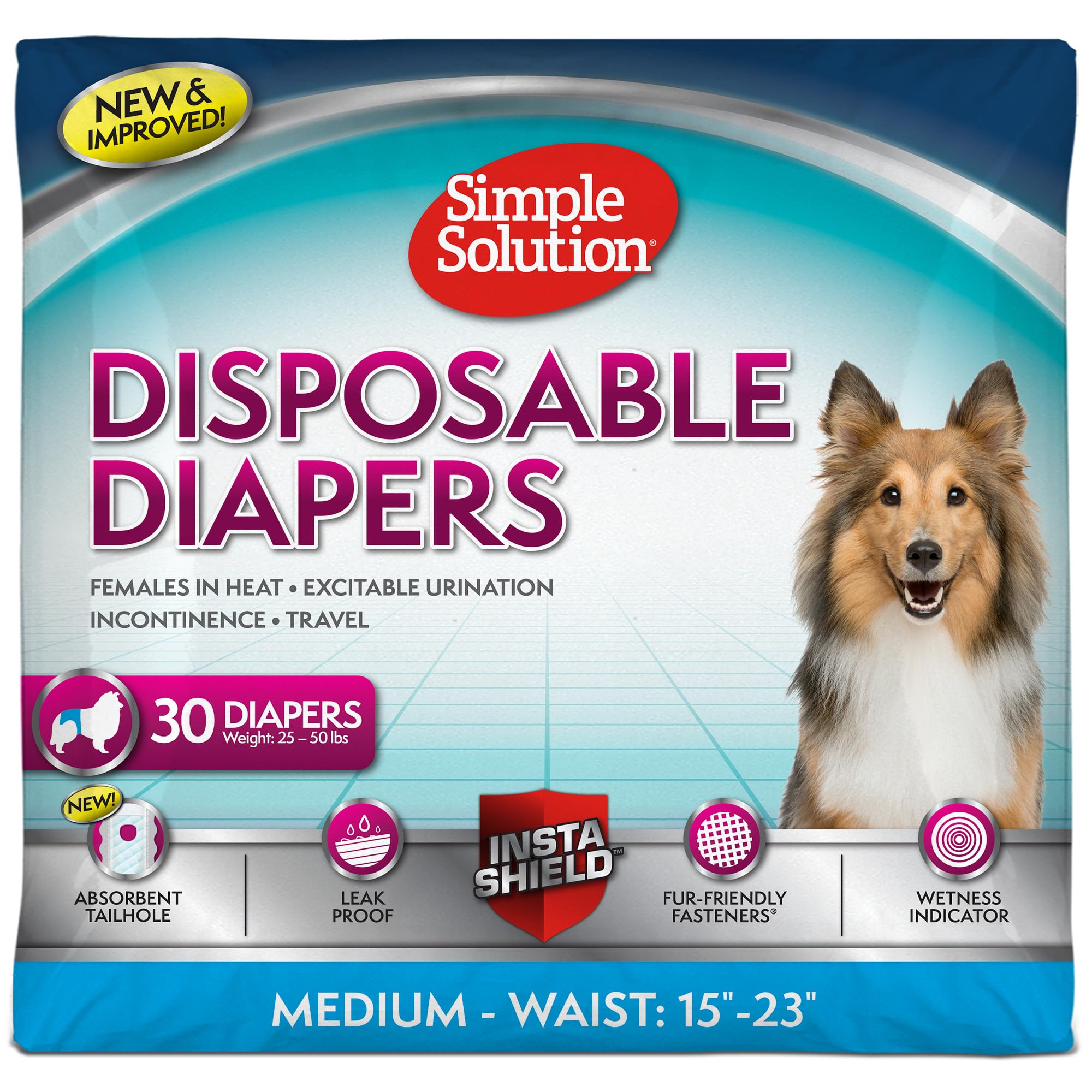 Simple Solution Disposable Dog Diapers for Female Dogs | Medium (15-23 inch waist) | Cotton