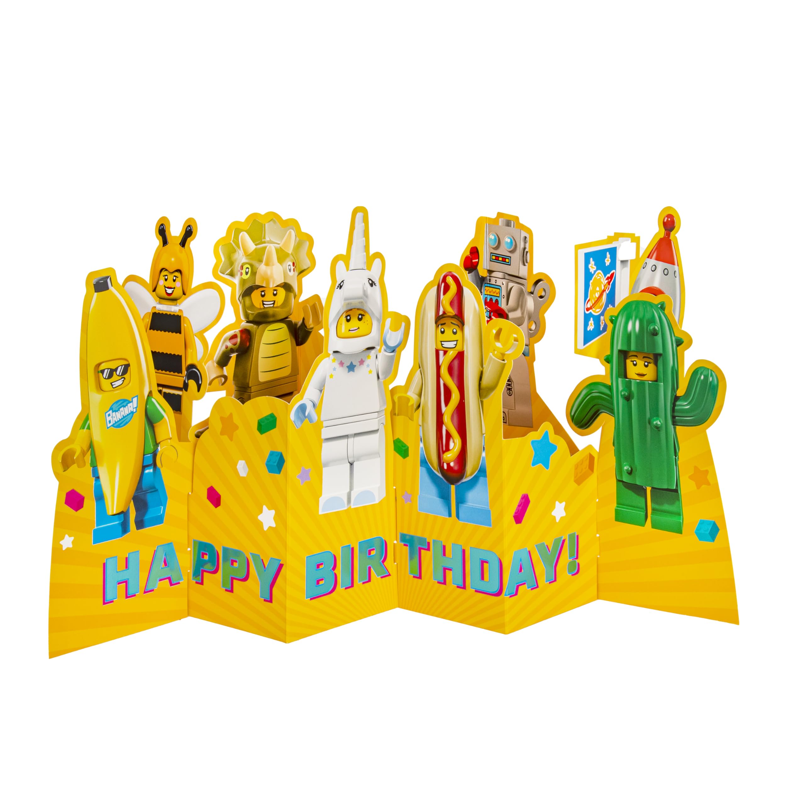 Hallmark LEGO Birthday Card | 3D Pop Up Design | Yellow with Turquoise Foil Details