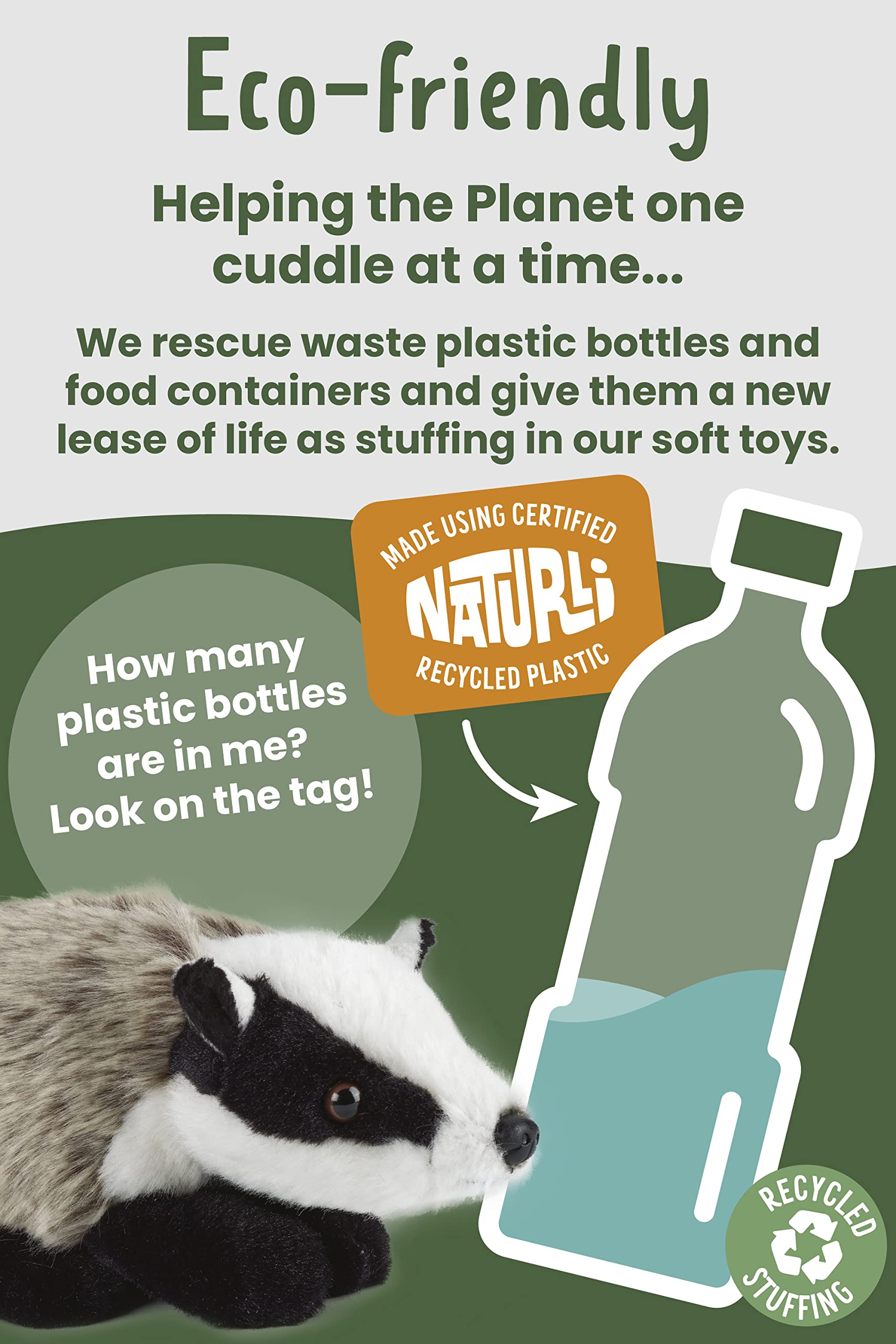 Living Nature Badger Soft Toy AN234 - Medium 20cm | Eco-Friendly Plush | Educational 5