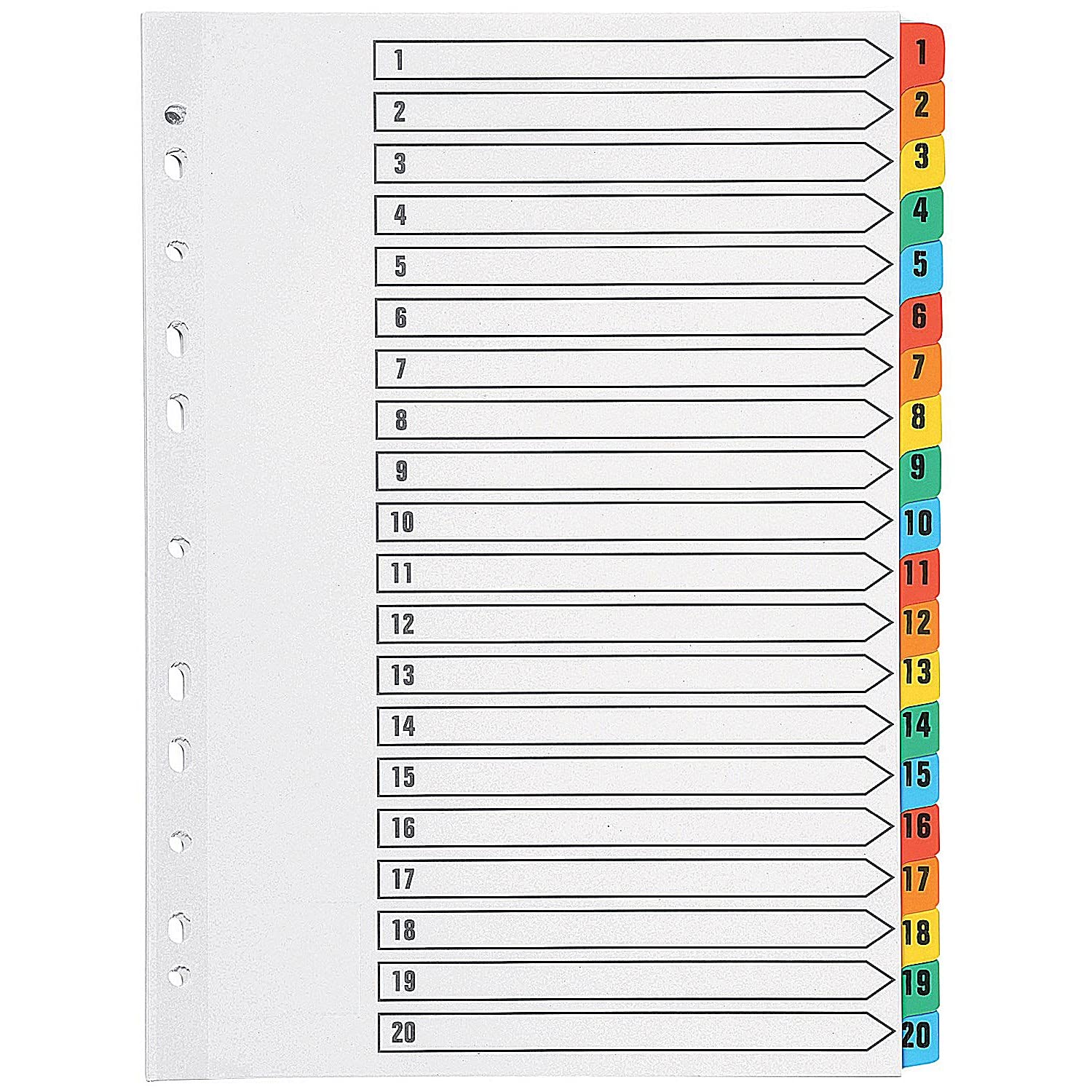 Q-Connect Index A4 Multi-Punched 1-20 Reinforced Multi-Colour Numbered Tabs KF01521 1