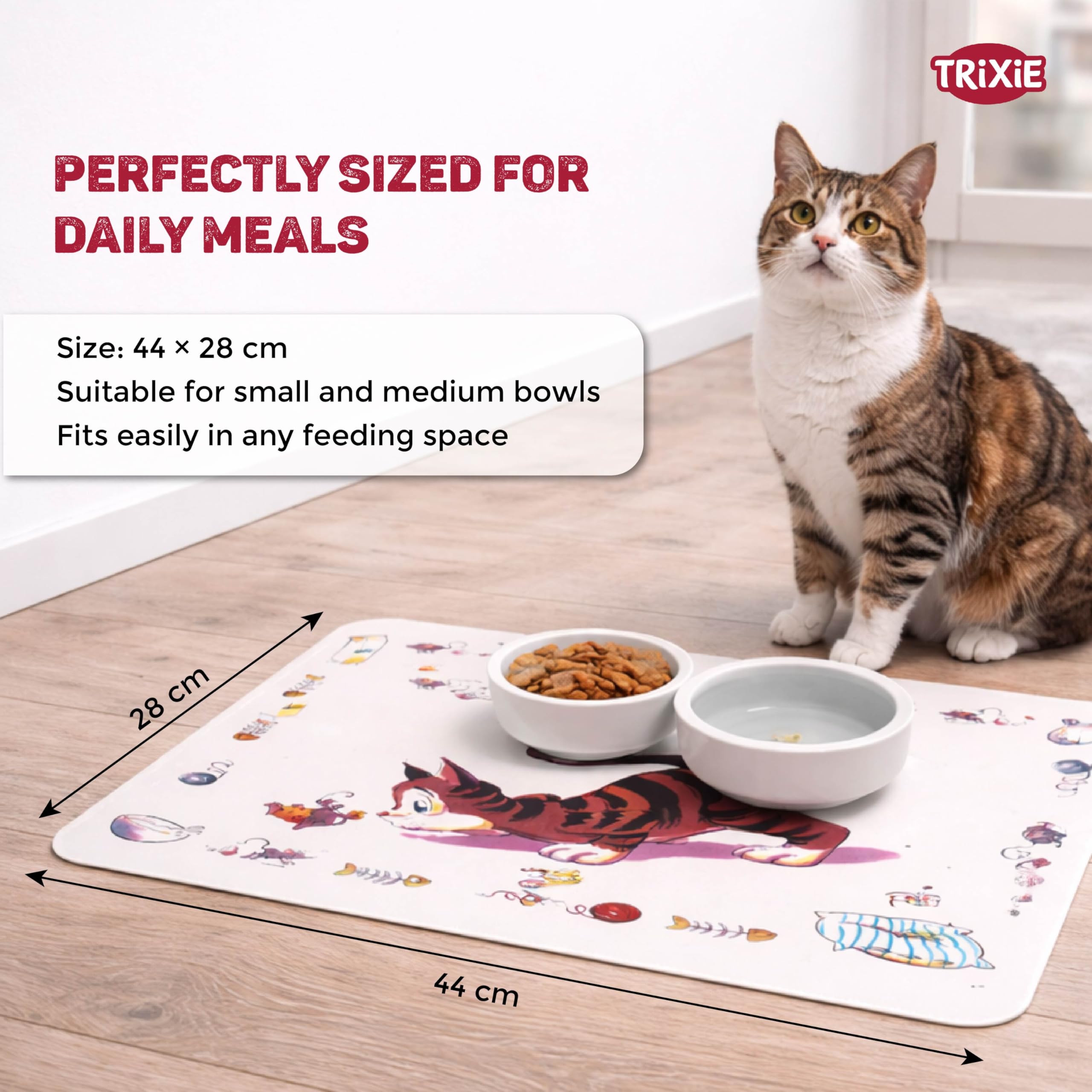 TRIXIE Comic Cat Print Plastic Feeding Mat - Non-Slip, Easy Clean | 44 x 28 cm 3