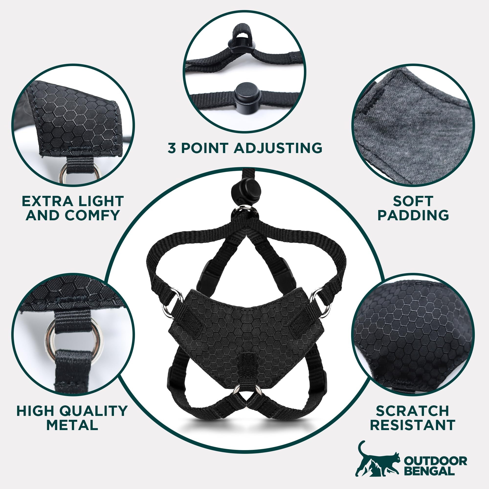 OutdoorBengal Escape Proof Cat Harness and Leash Set - Choke Free, Lightweight Neoprene | Medium, Black 8