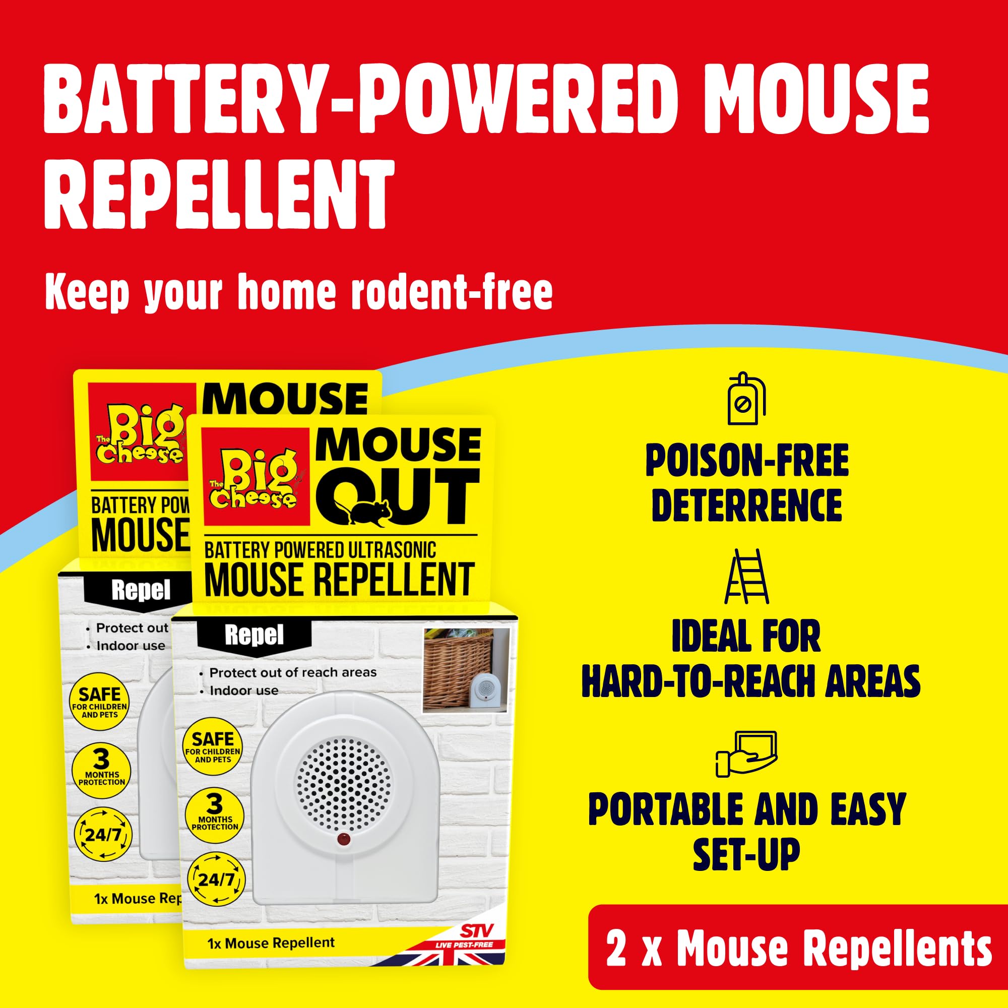 The Big Cheese Mouse Out Battery Powered Mouse Repellent - Portable Ultrasonic Protection | 2 Pack 2