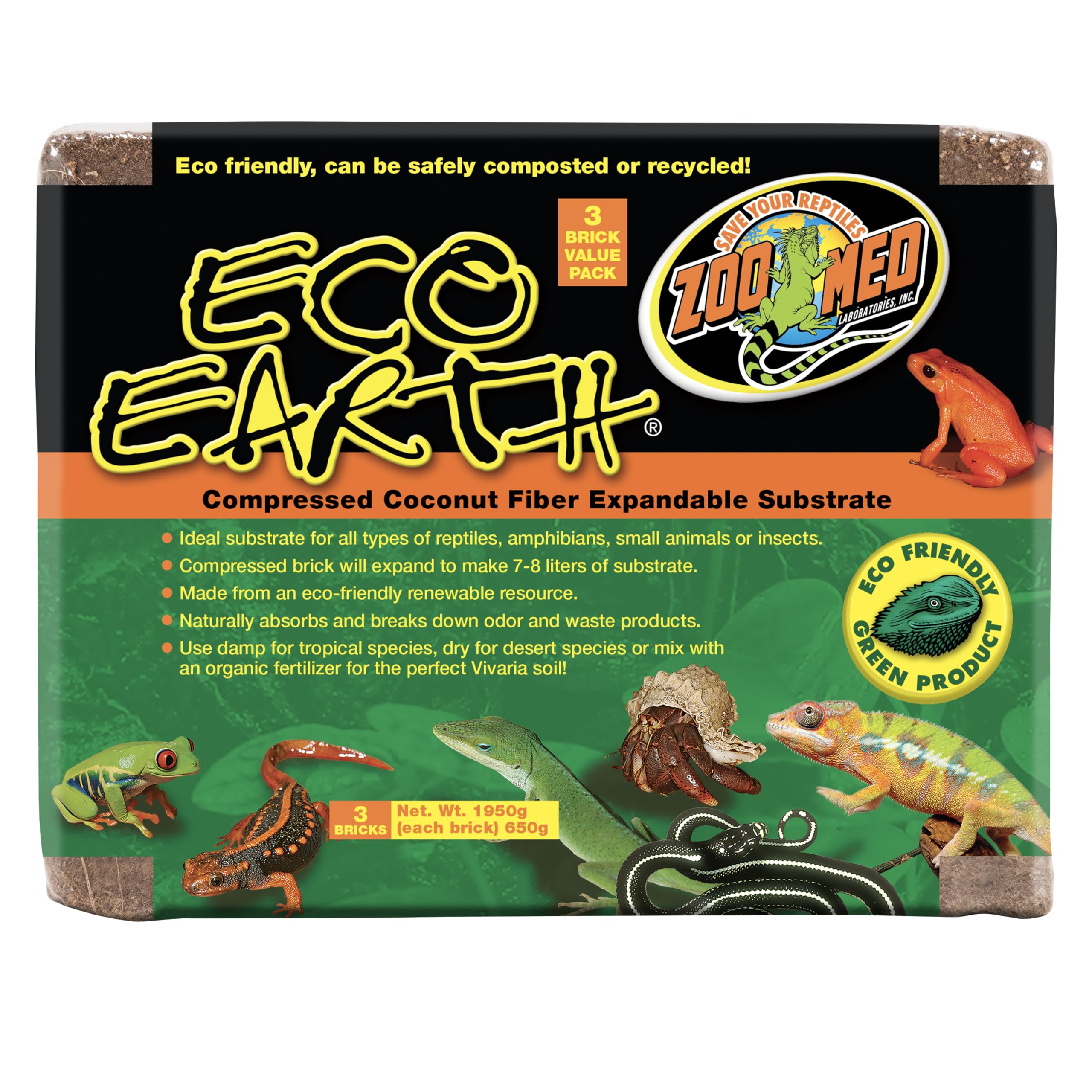 Zoo Med Eco Earth Compressed Coconut Fiber Substrate - 3 Pack