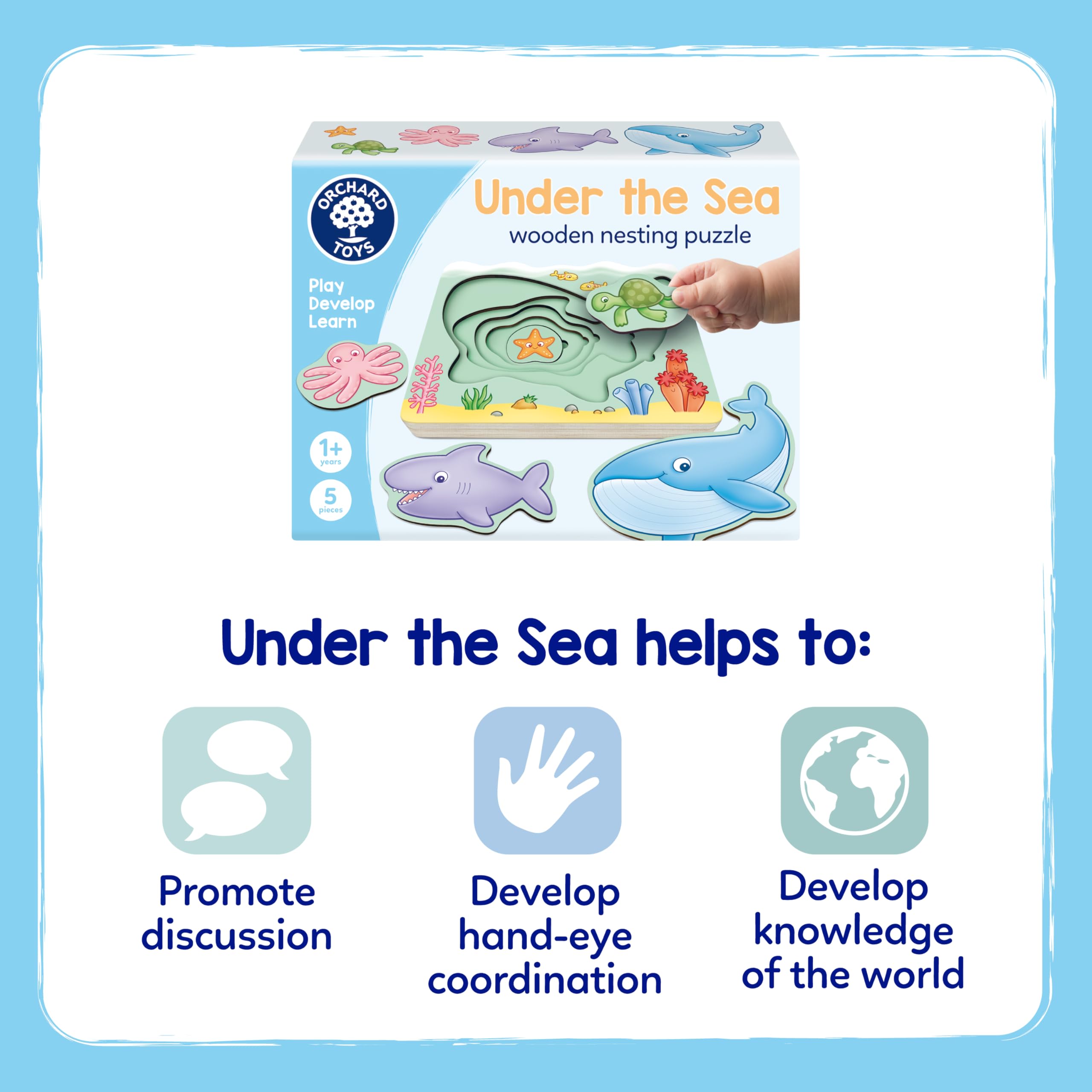 Orchard Toys Under The Sea Wooden Nesting Puzzle - Ages 1+ | 5 Sea Creatures | Educational Toy 4