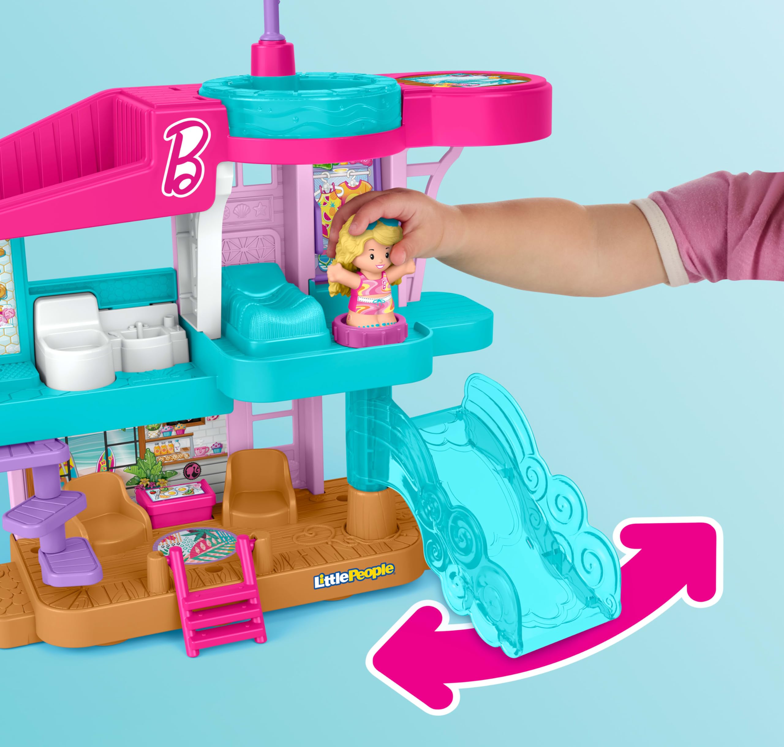 Fisher-Price Little People Barbie Beach House Playset - 3-Floor Interactive Doll House with Figures & Accessories for Toddlers 18M+ 9