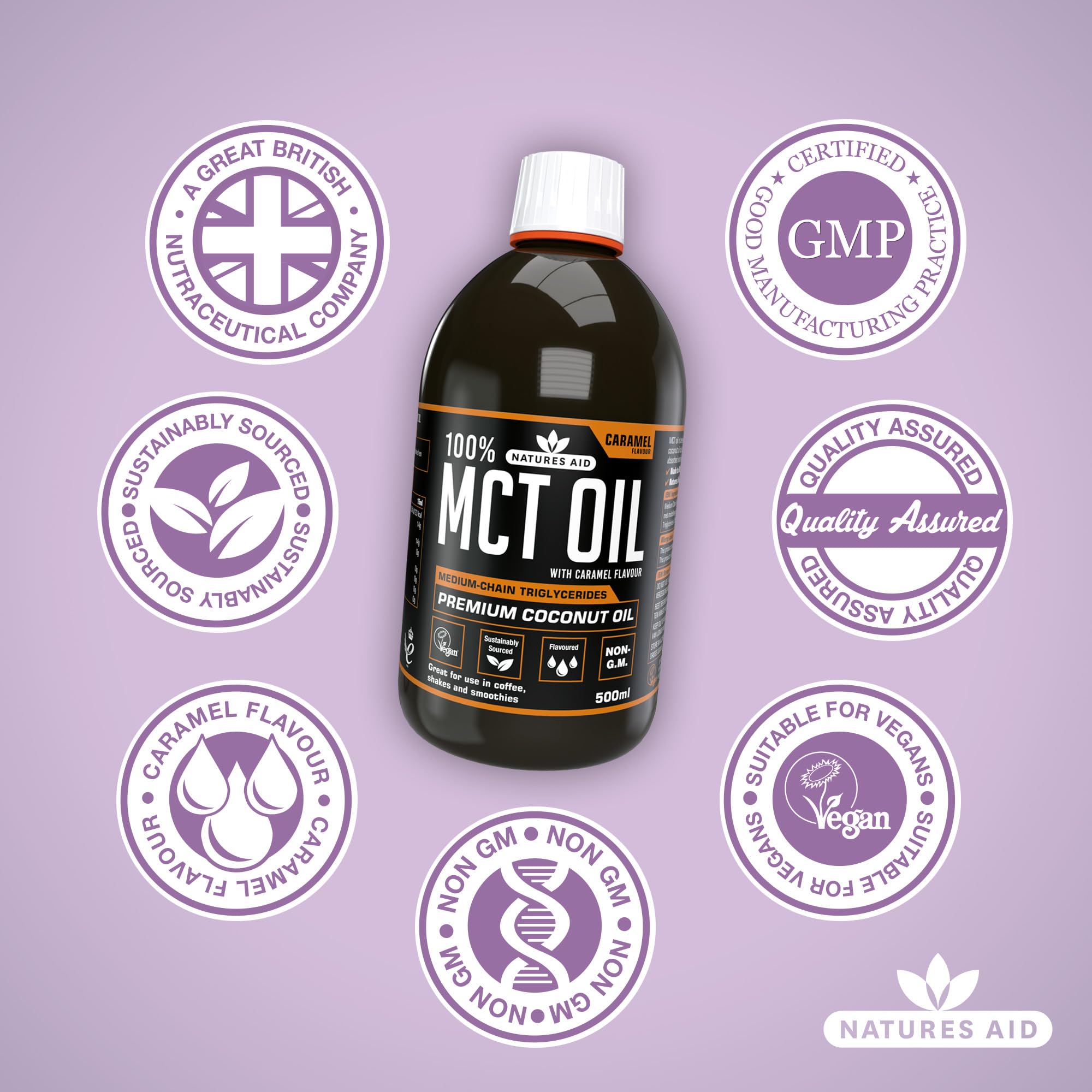 Natures Aid MCT Oil - Caramel Flavoured 100% Pure Coconut Oil for Energy | 500ml Liquid 4