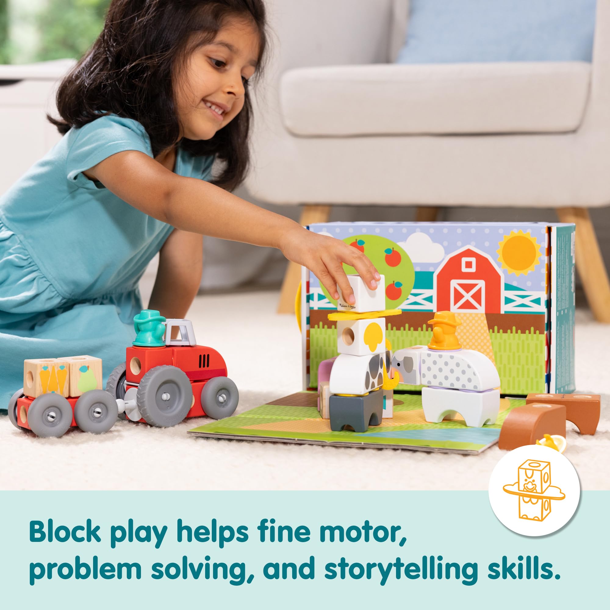 Melissa & Doug Blockables Farm Snap And Play Connectable Wooden Blocks Set for Ages 2+ 5