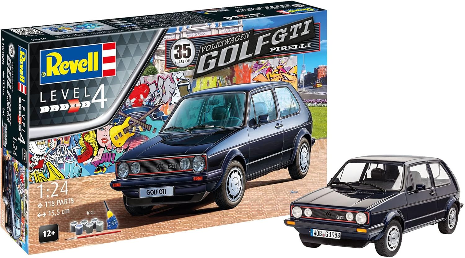 Revell 35 Years VW Golf Mk1 GTI Pirelli Plastic Model Kit - 1:24 Scale Building Toy for Ages 8+