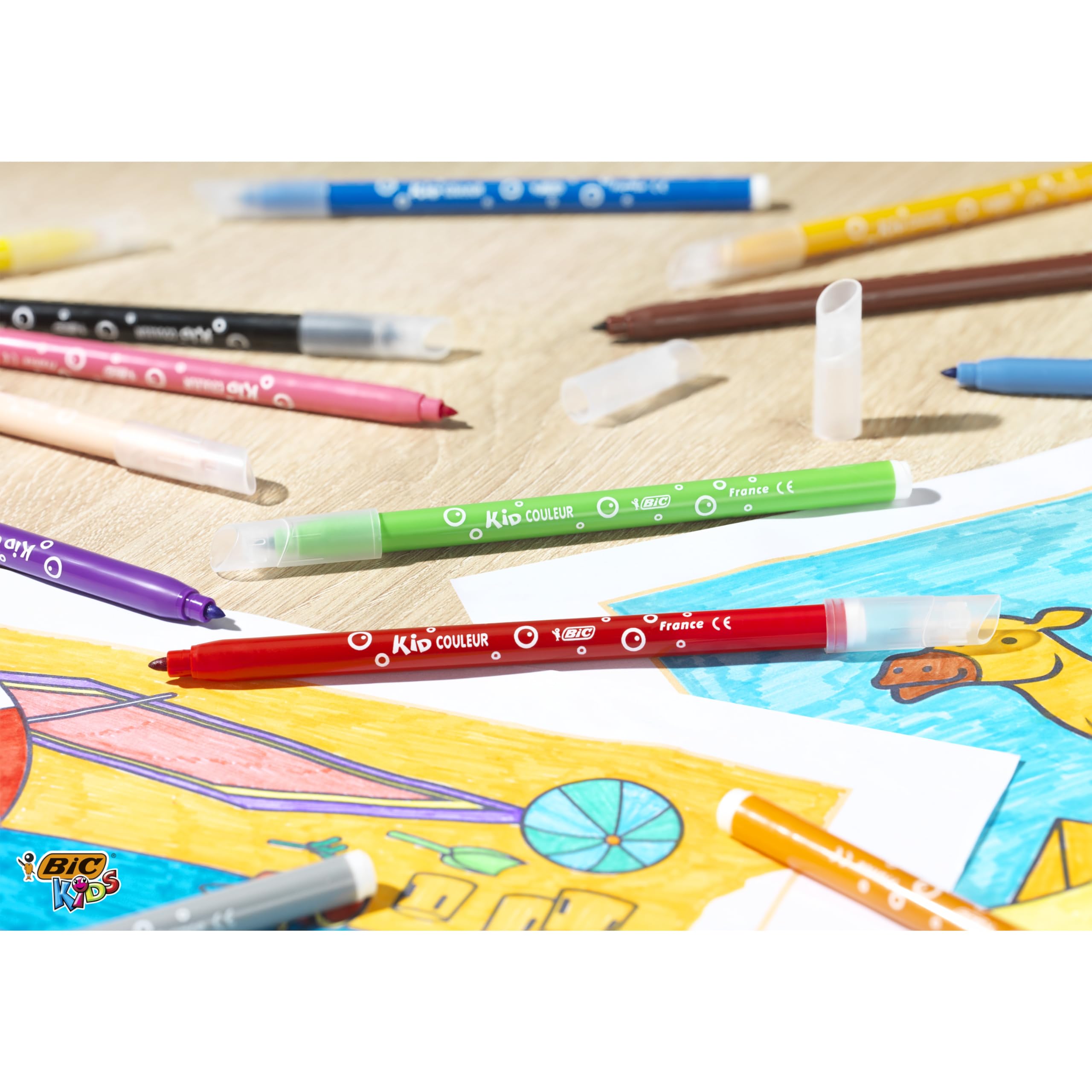 BIC Kids Kid Couleur Felt Tip Colouring Pens - Washable, Medium Nib, Pack of 18
