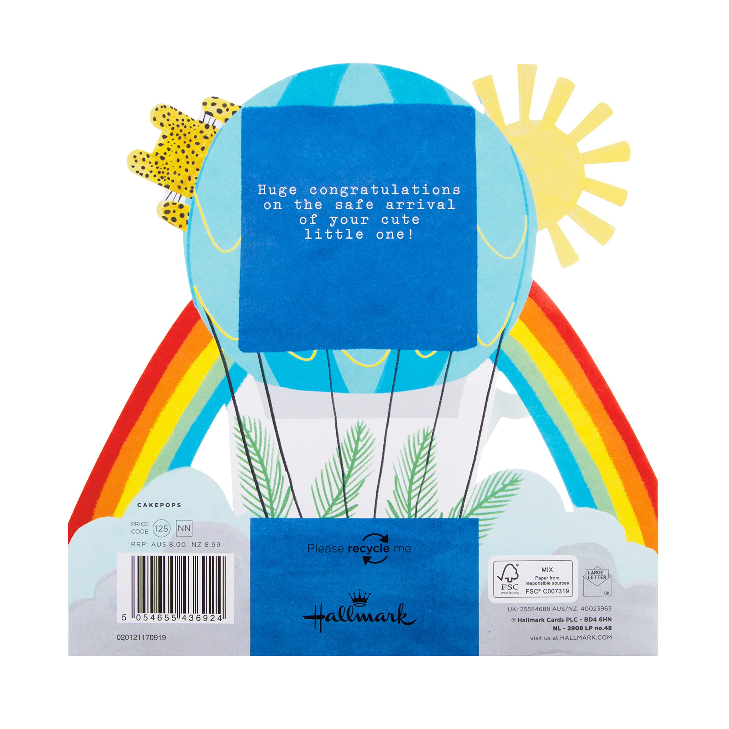 Hallmark Baby Boy Congratulations Card - 3D Pop-Out Hot Air Balloon | Die-Cut Board | 19.8cm x 19.8cm 2