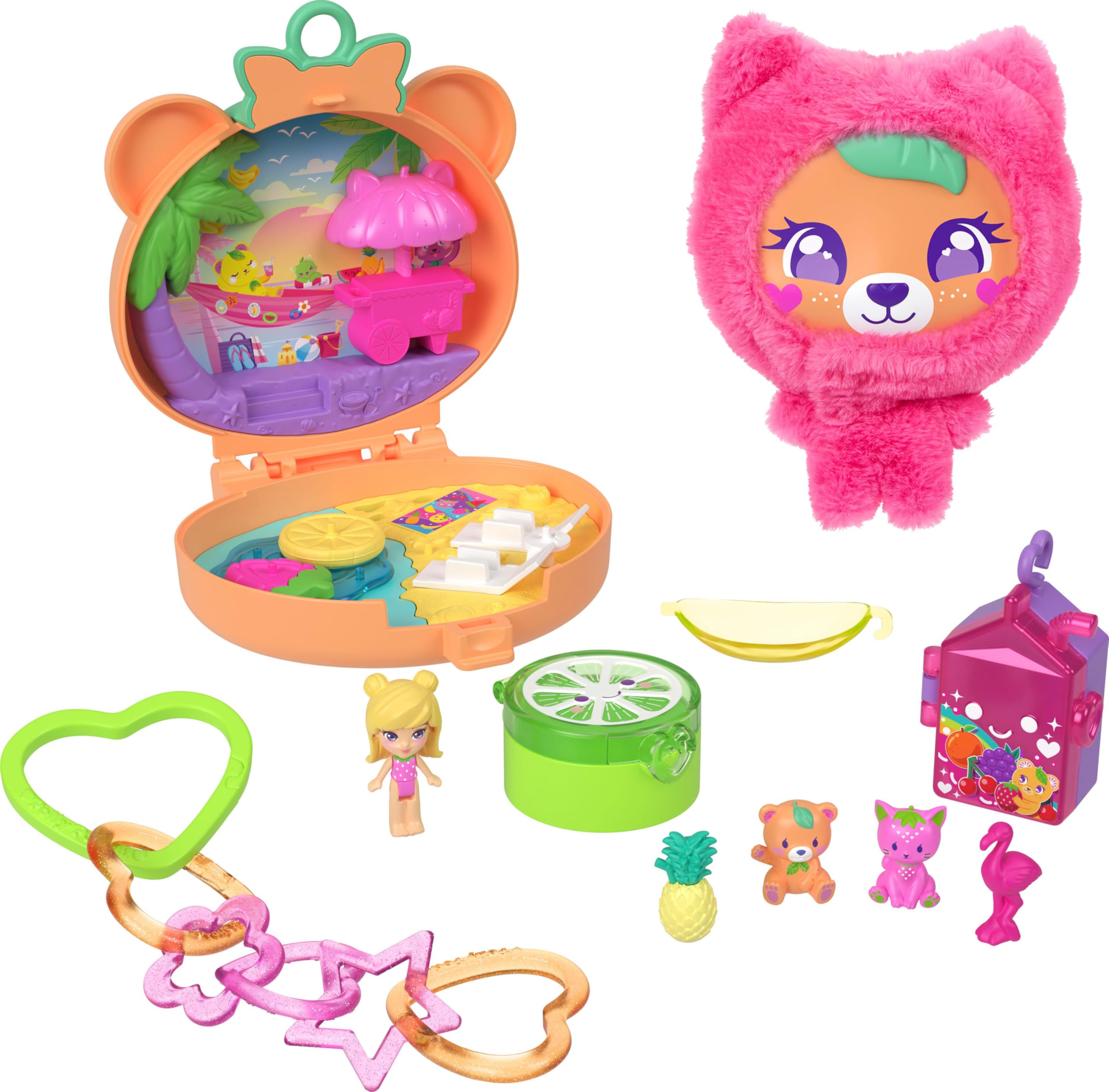 Polly Pocket Plushie Bear Compact Playset with Micro Doll, Pets, Charms, and Keychain | Ages 4+ 1