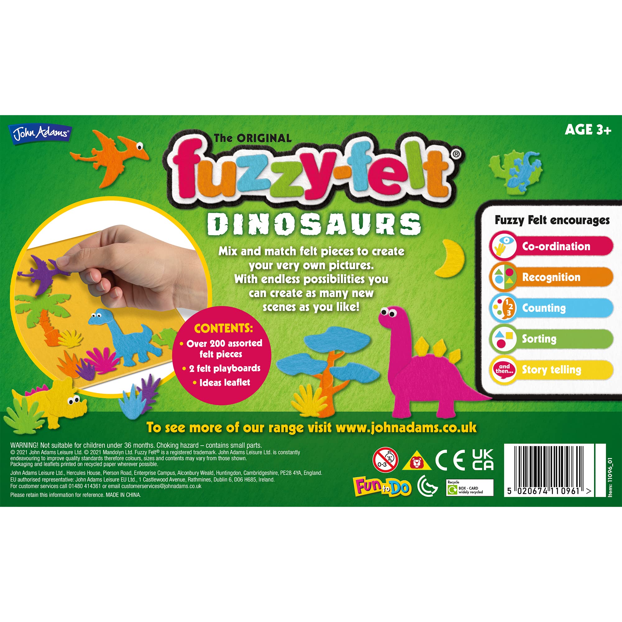 Fuzzy-Felt Dinosaur Set - 200+ Piece Creative Play Craft Kit for Kids 3+ 9
