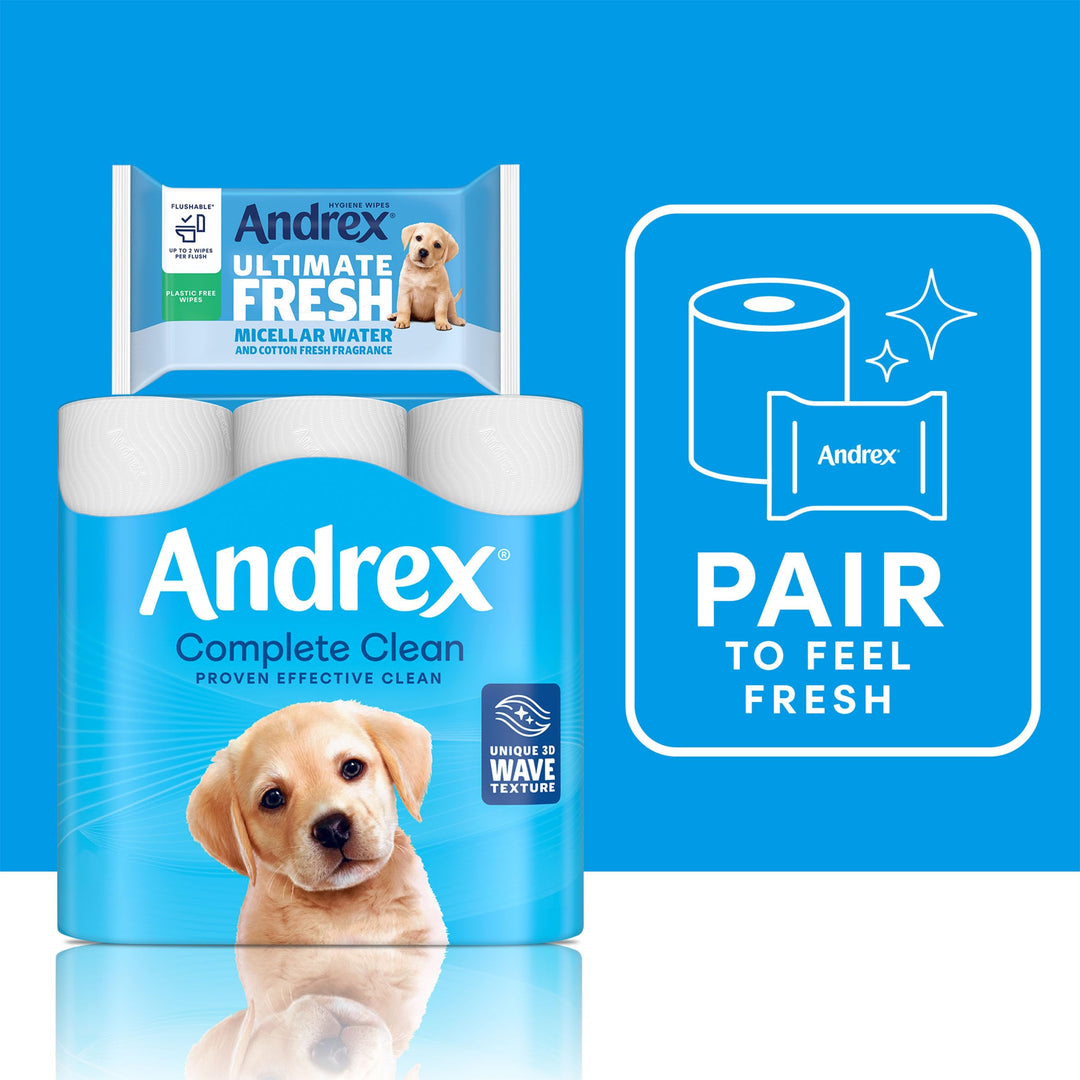 Andrex Ultimate Fresh Washlets - 4-Pack (36 Wipes per Pack), Biodegradable, Flushable, Dermatologically Tested Moist Toilet Tissues