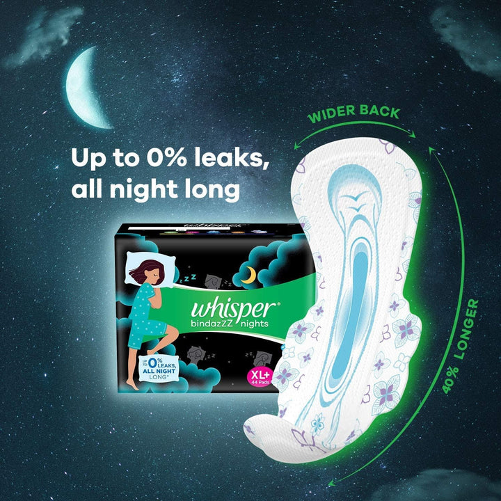 Whisper Ultra Nights XL+ 15 Pads - Extra Heavy Flow Overnight Protection with Wings