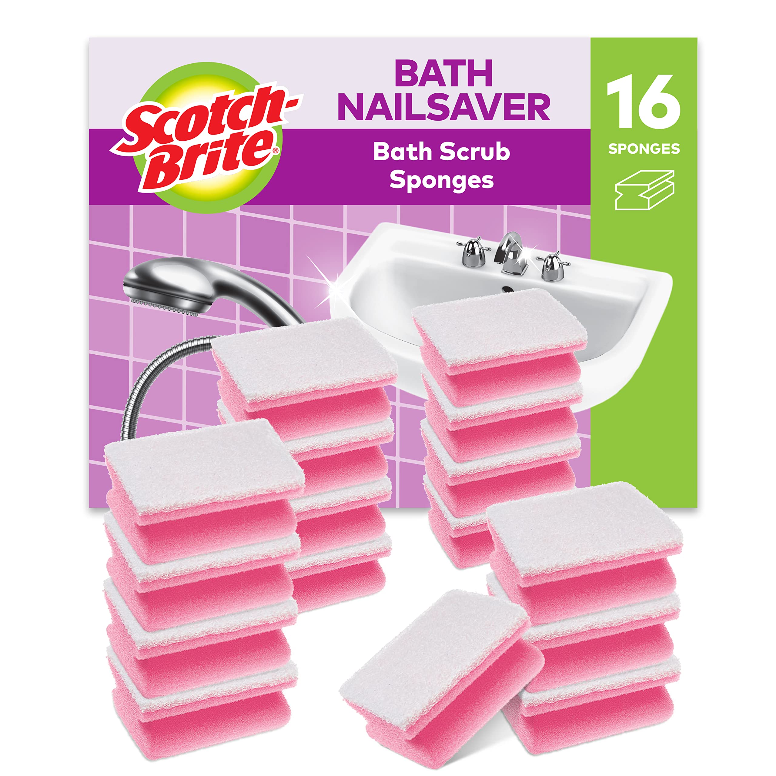 Scotch-Brite Bath Scrub Sponge - Non-Scratch Cleaning for Delicate Surfaces | 16 Pack 1