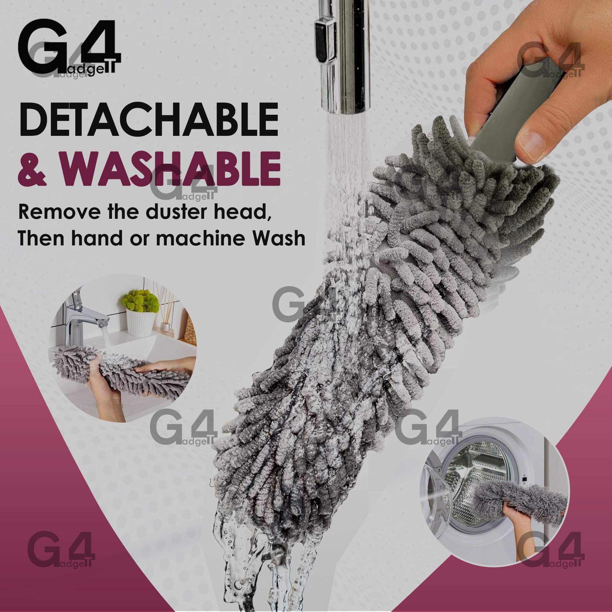 G4GADGET Microfiber Duster - Washable Head for Blinds & Furniture | Grey 2