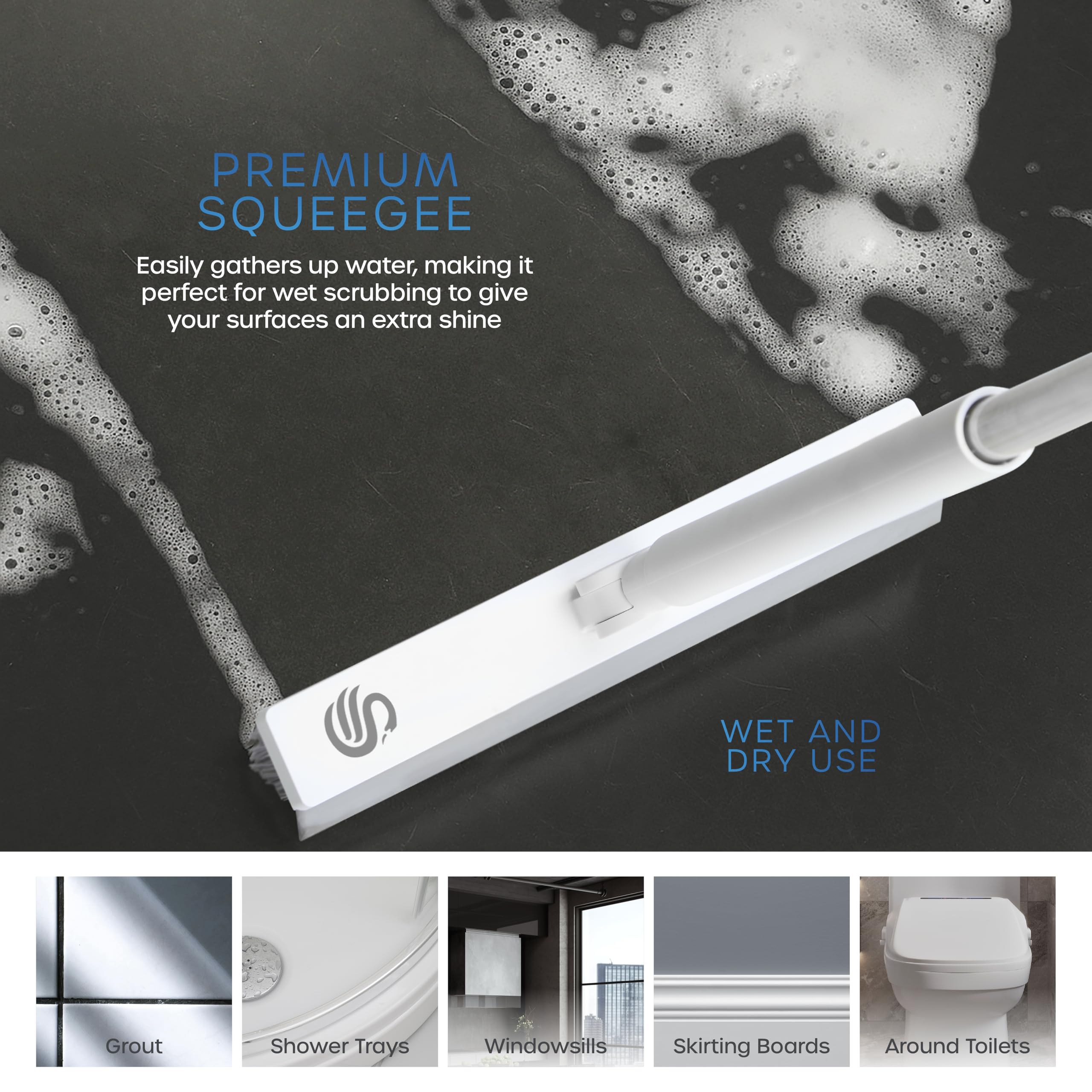 Swan Elevate Angled Floor Scrubbing Brush with Squeegee | 180° Pivoting Head | 5 Layer Bristles 4