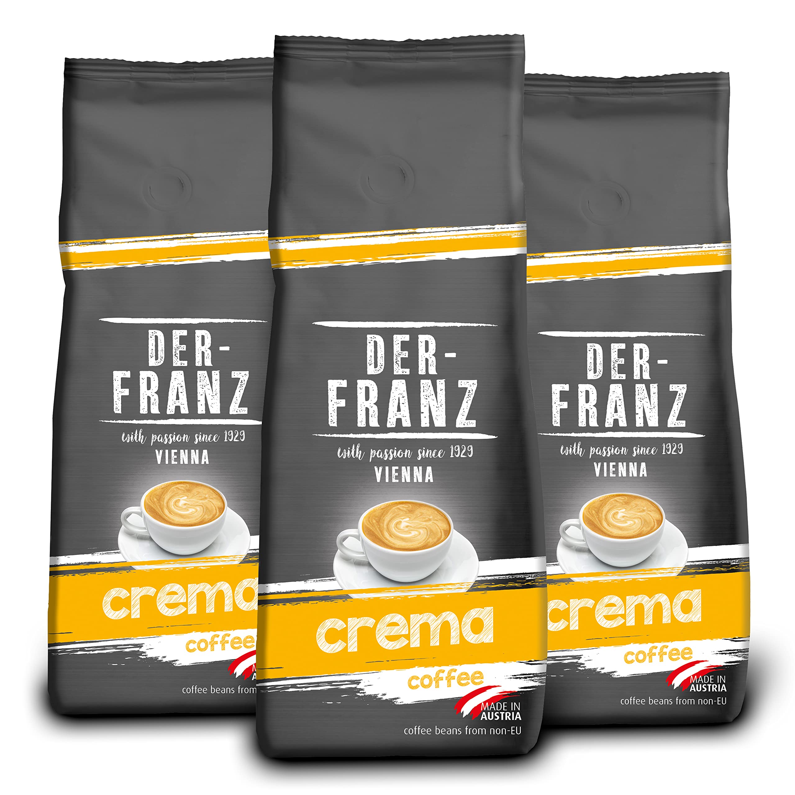 Der-Franz Crema Whole Coffee Beans - 100% Arabica | Intensity 4 | 3 x 500g Pack