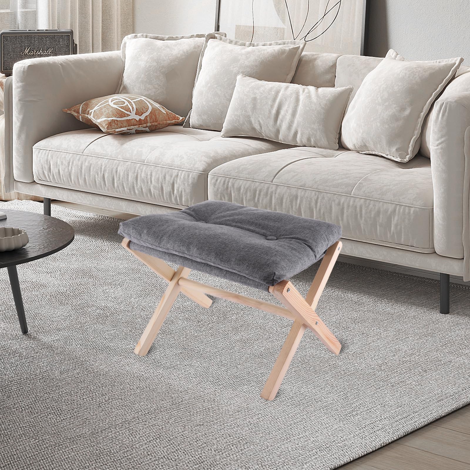 ASelected 40 cm Folding Footrest Stool - Wood Footstool for Living Room, Bedroom, Office 7