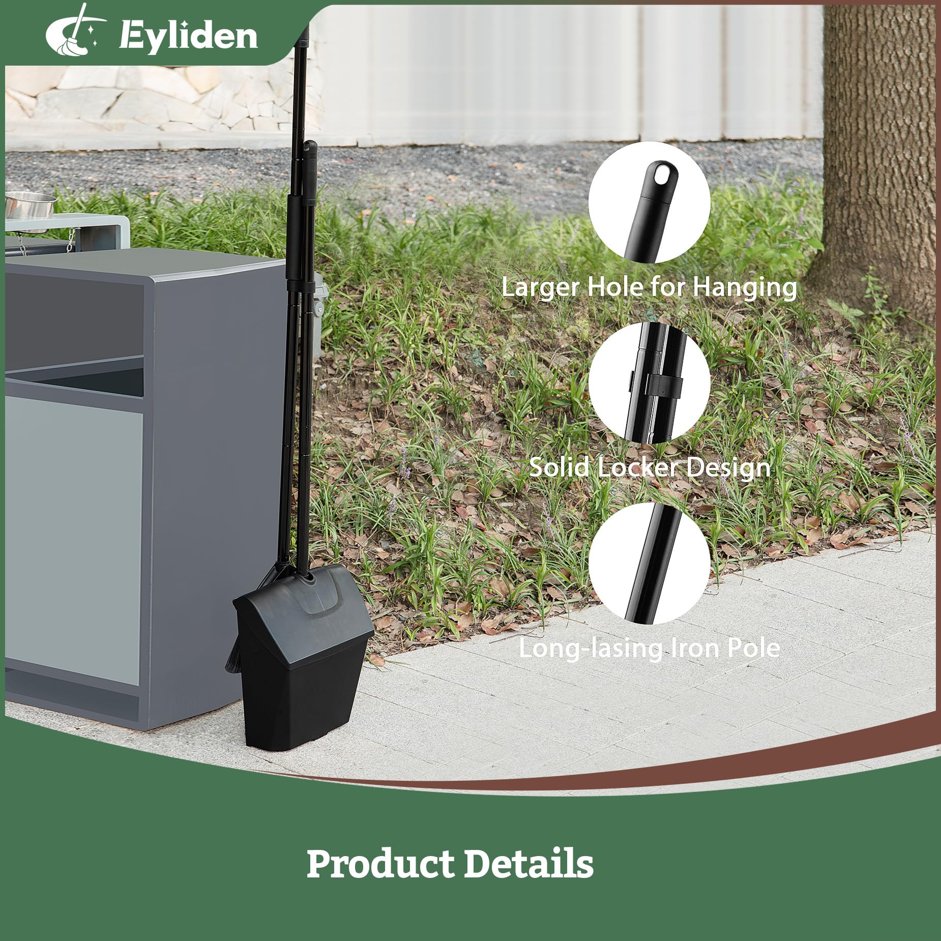 Eyliden Long Handled Dustpan and Brush Set - Upright, Windproof Lid | 58.8in Broom 5