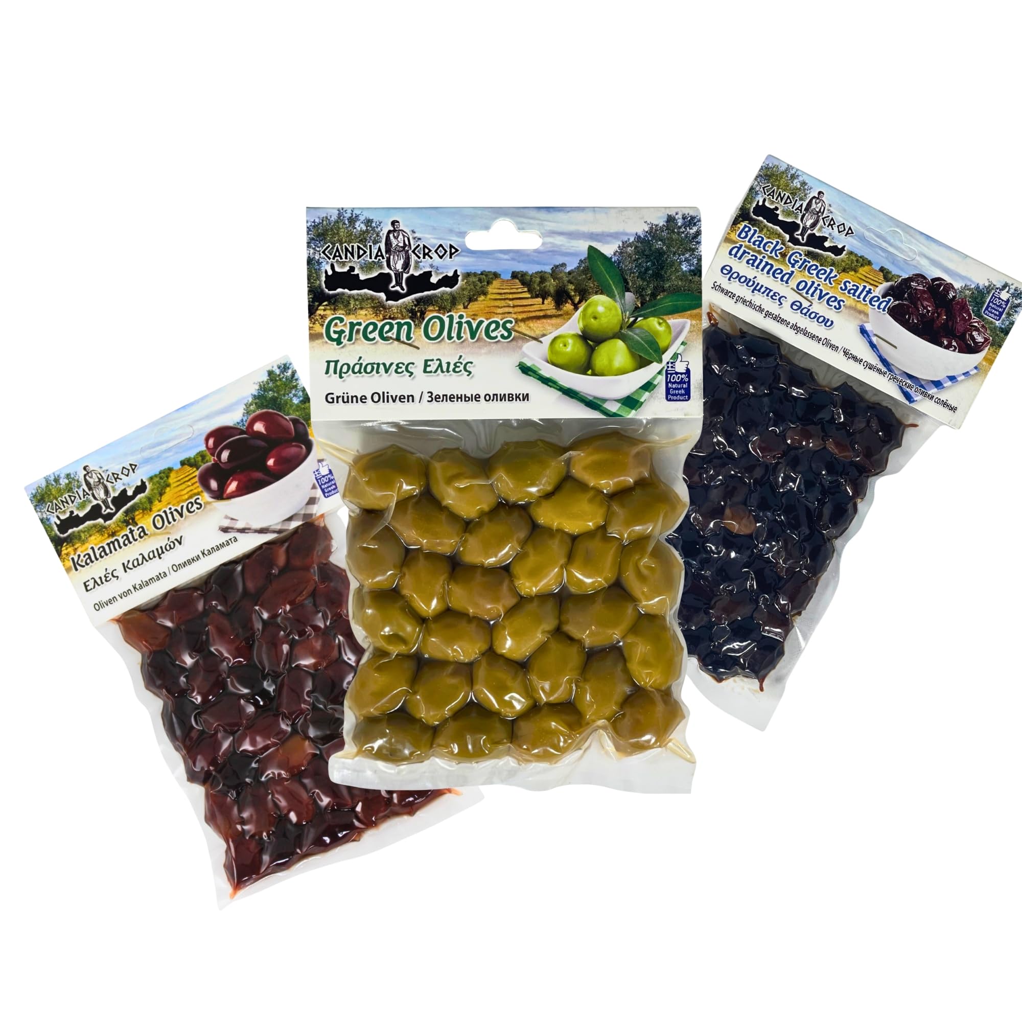 Candia Crop Greek Olive Gourmet Mix - Kalamata, Black Salted & Green Olives | 600g Total