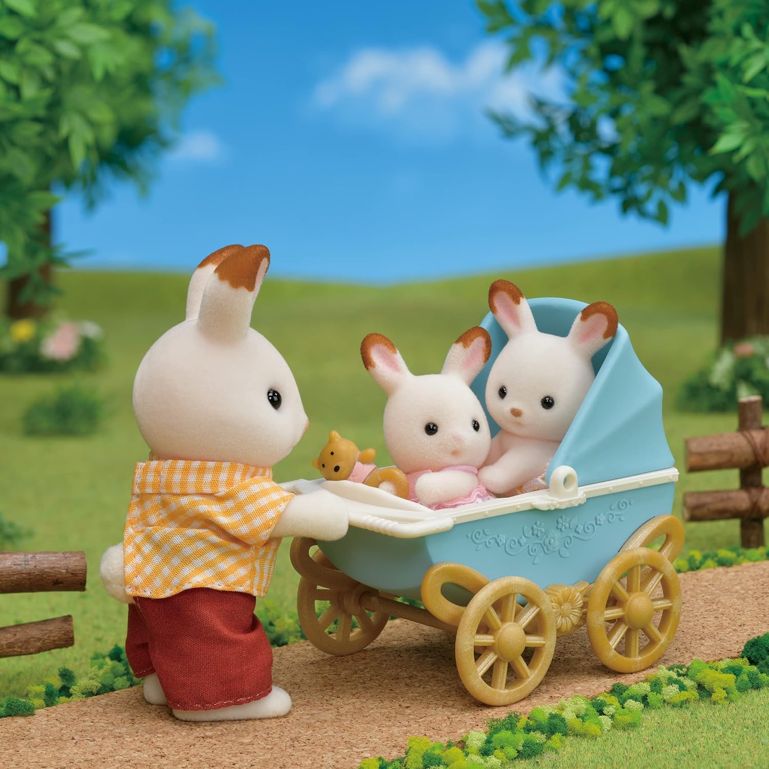Sylvanian Families Chocolate Rabbit Twins Set - Includes Kabe & Breeze with Pram (Model 5432) 4