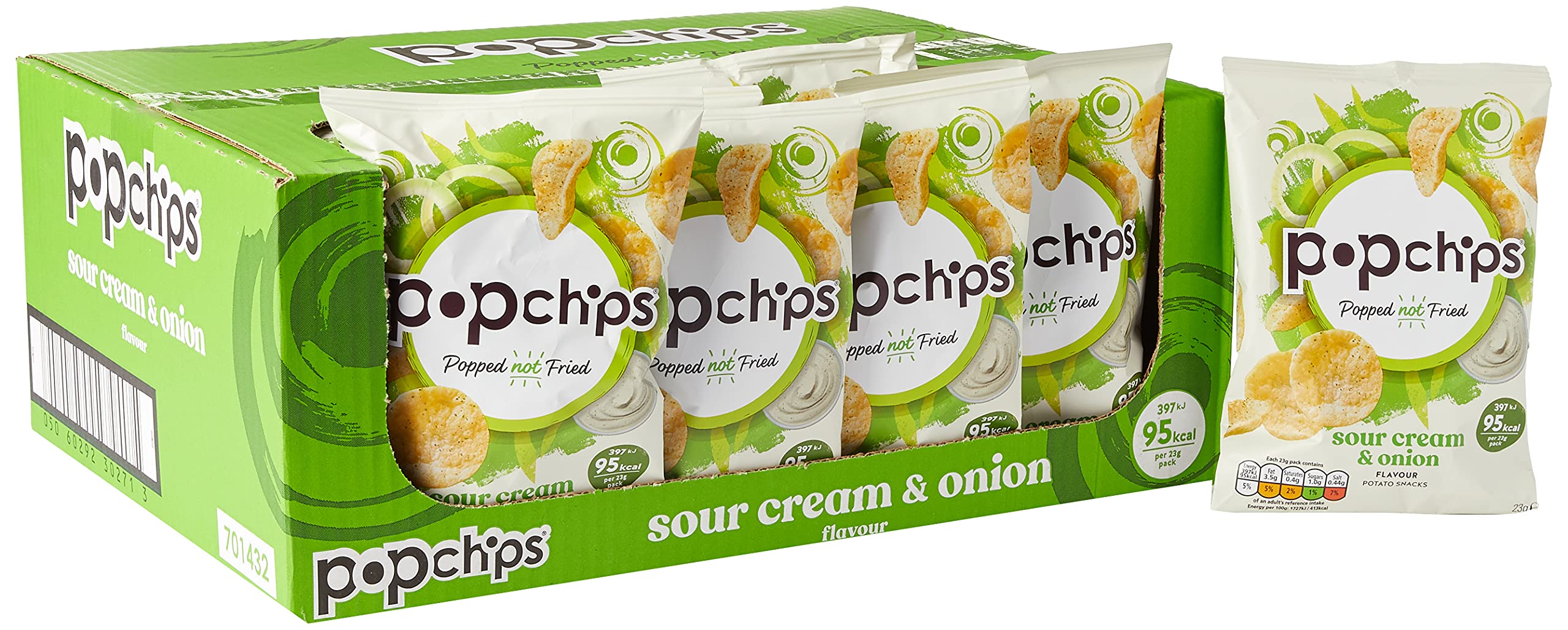 Popchips Sour Cream and Onion Popped Potato Chips - 24 Pack of 23g Bags | Less Than 100 Calories