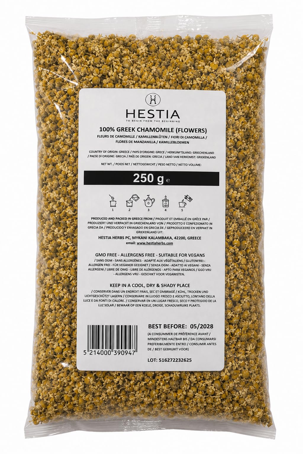 HESTIA Herbs Greek Chamomile Flowers Loose Leaf Tea - 250g | Caffeine-Free | Rich in Phytonutrients