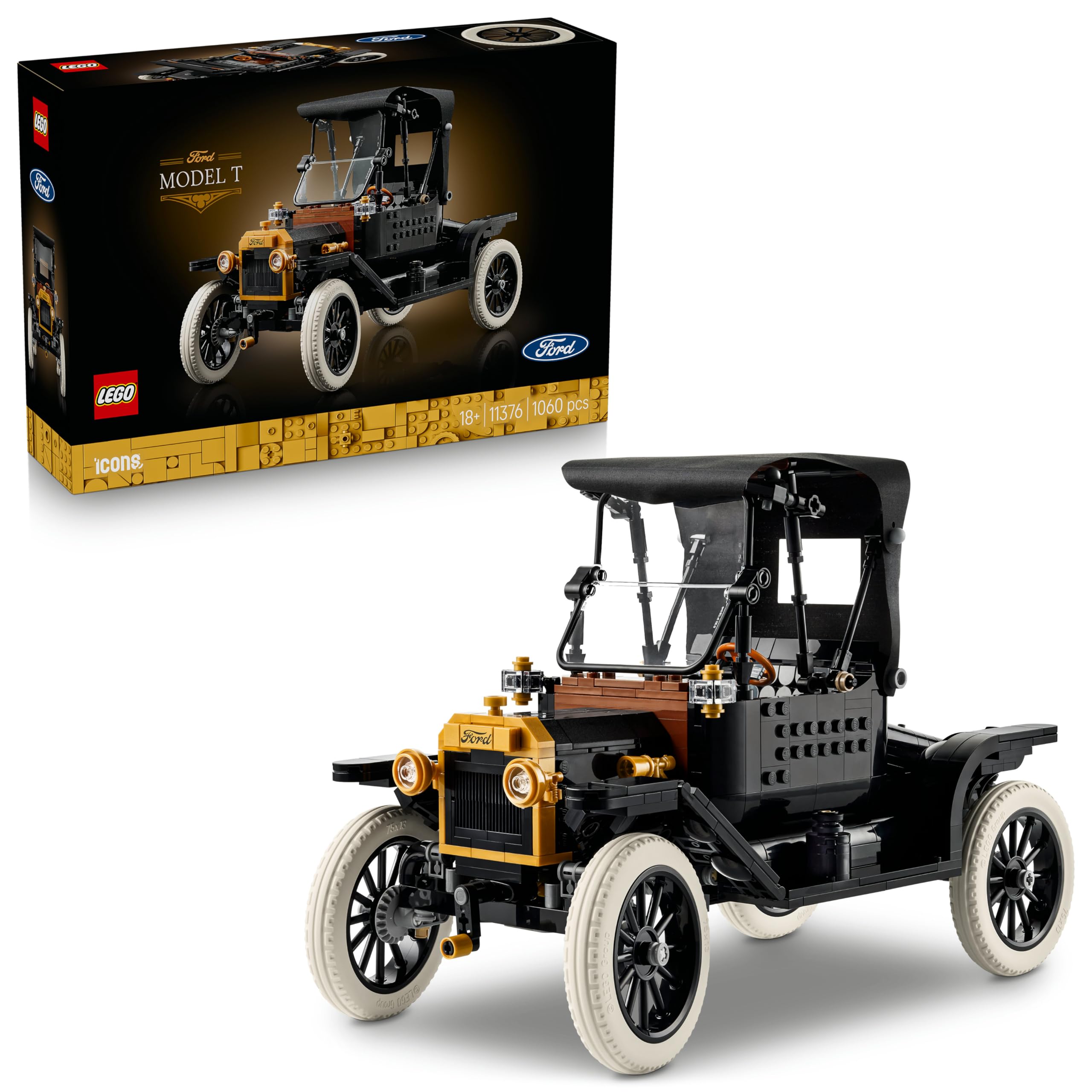 LEGO Icons Ford Model T 11376 - Vintage Car Model Building Kit for Adults | 18+